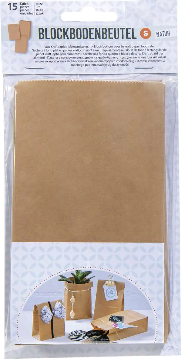 Papiertüten natur, 15 Stück 100 x55 x 175 mm, lebensmittelecht