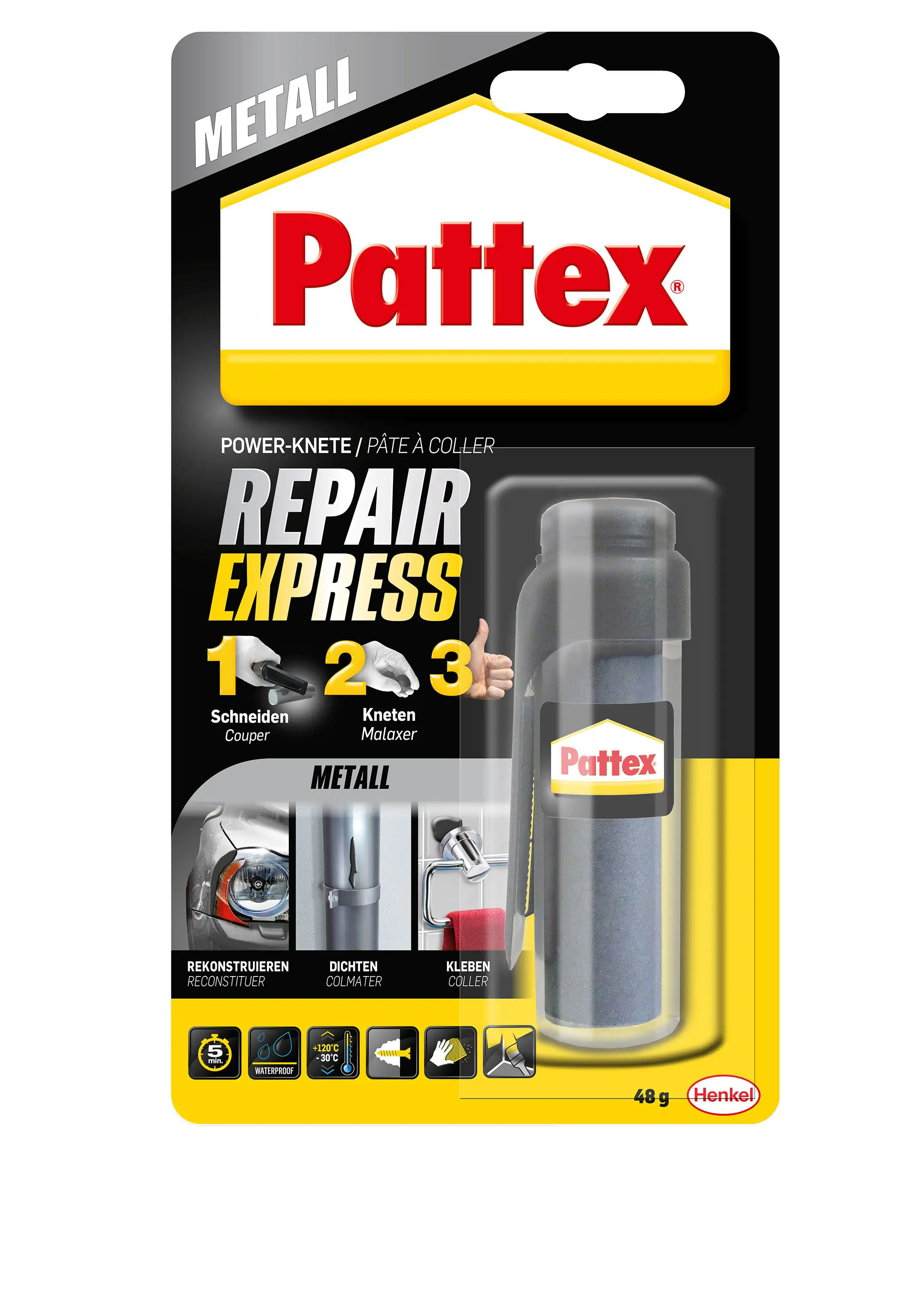 4015000431095 Pattex Repair Express Metall Powerknete 48 g, metallfarben