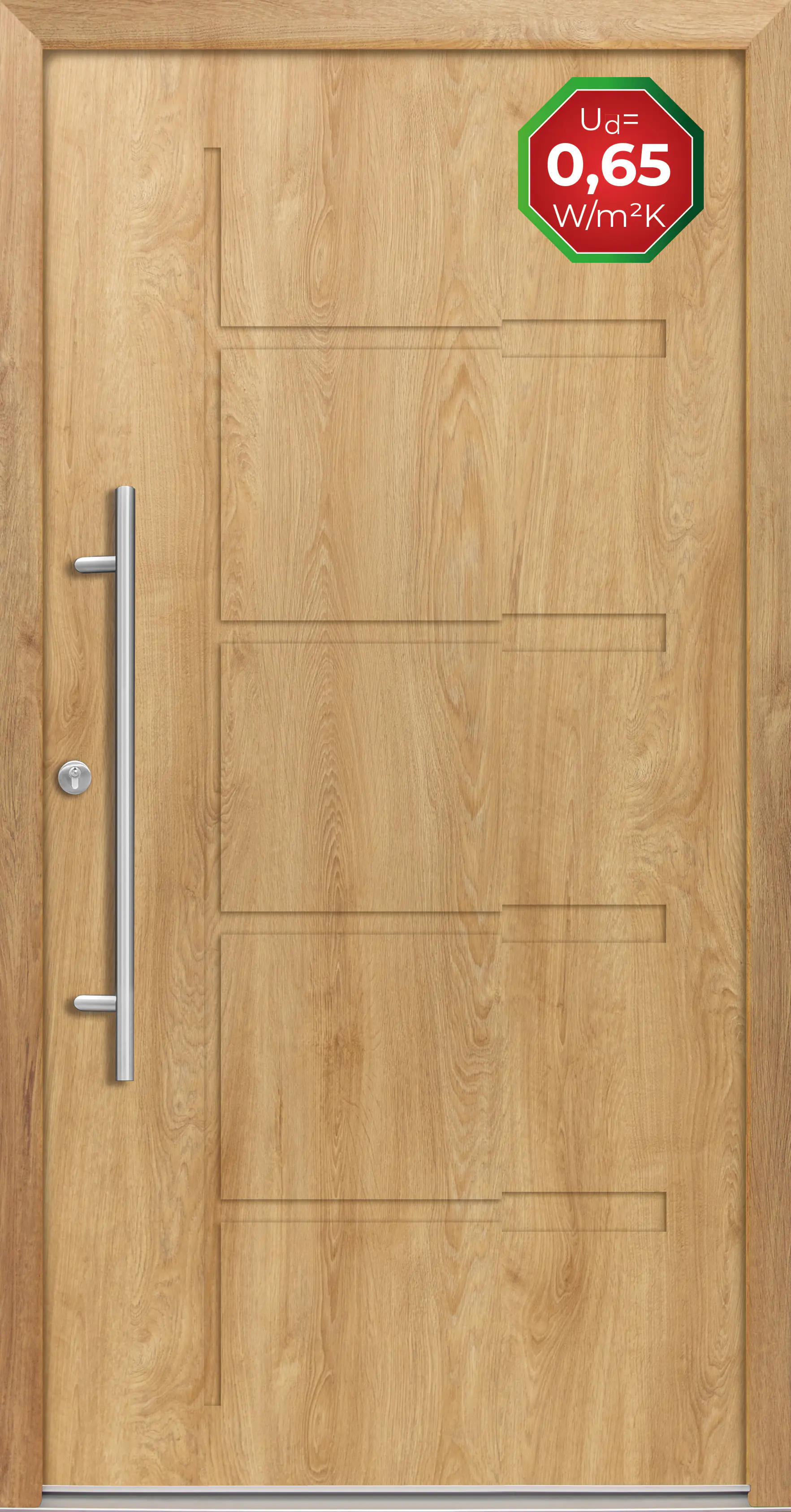 Splendoor Haustür Passivedoor Premium H1 Eiche Natur DIN Links 100 x 210 cm