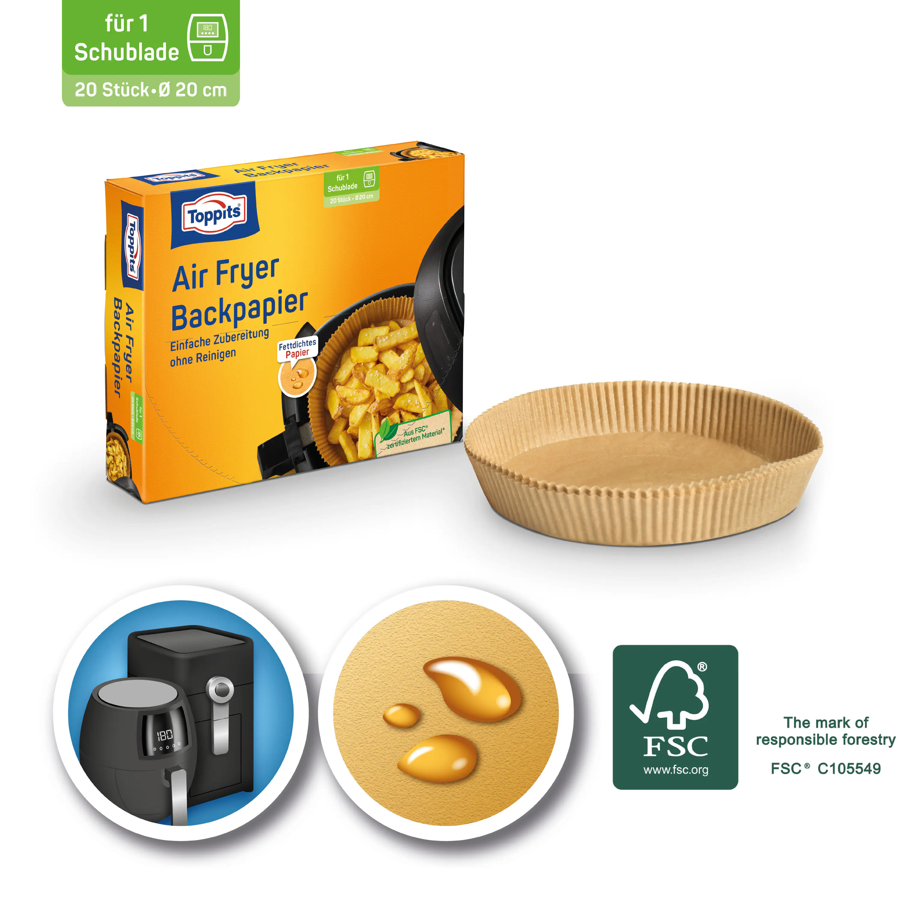 Toppits® Backpapier Air Fryer rund Ø 20 cm