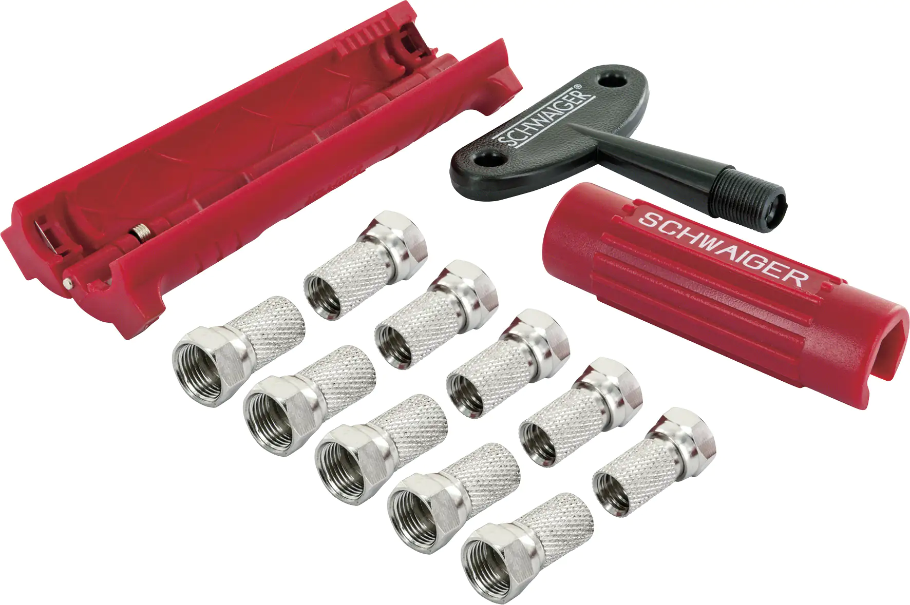 Schwaiger Montage-Set für F Stecker ABISET30 531 rot/schwarz, mit Werkzeug und F Steckern