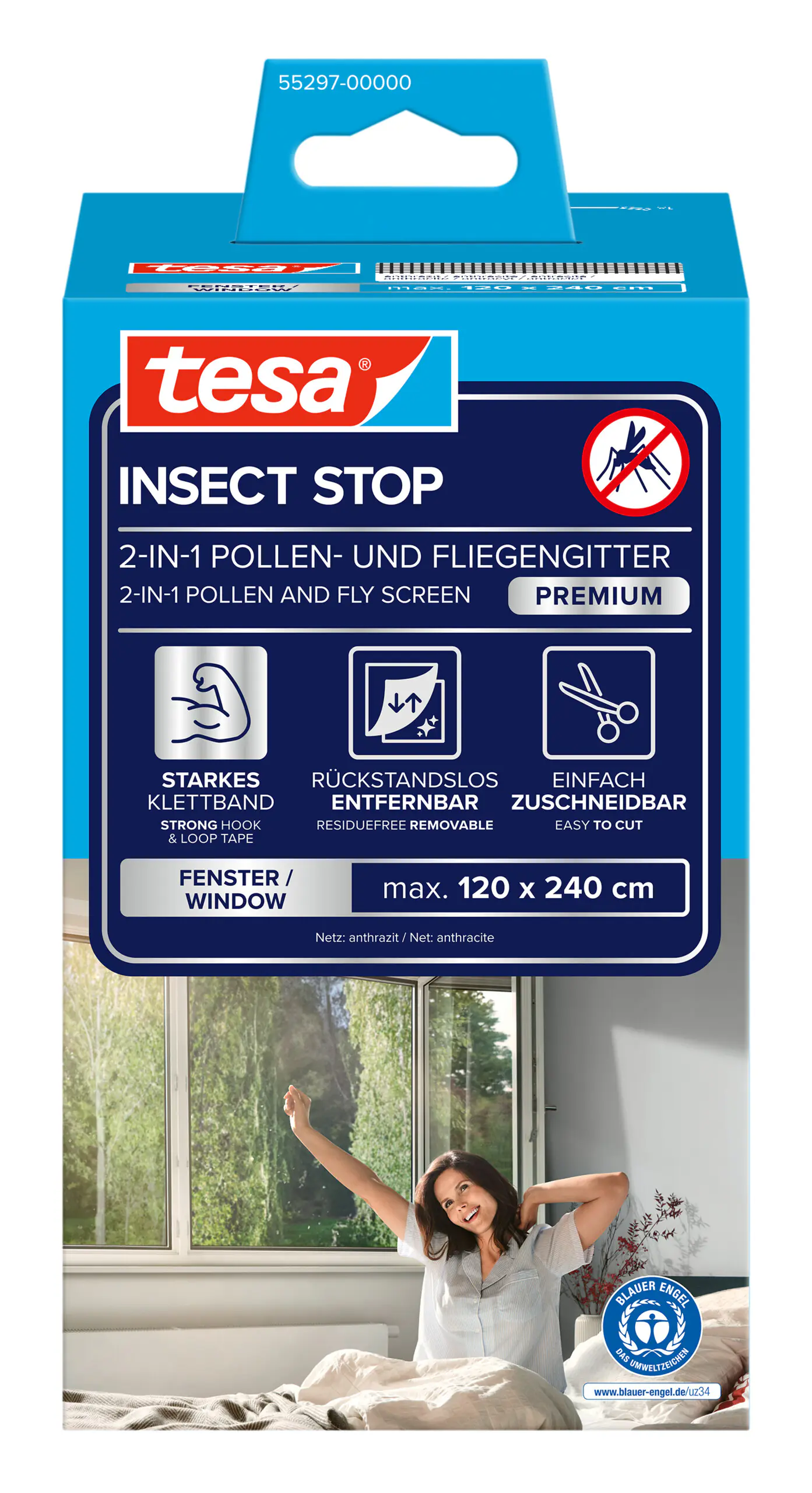 tesa Pollenschutzgitter 120 x 240 cm anthrazit