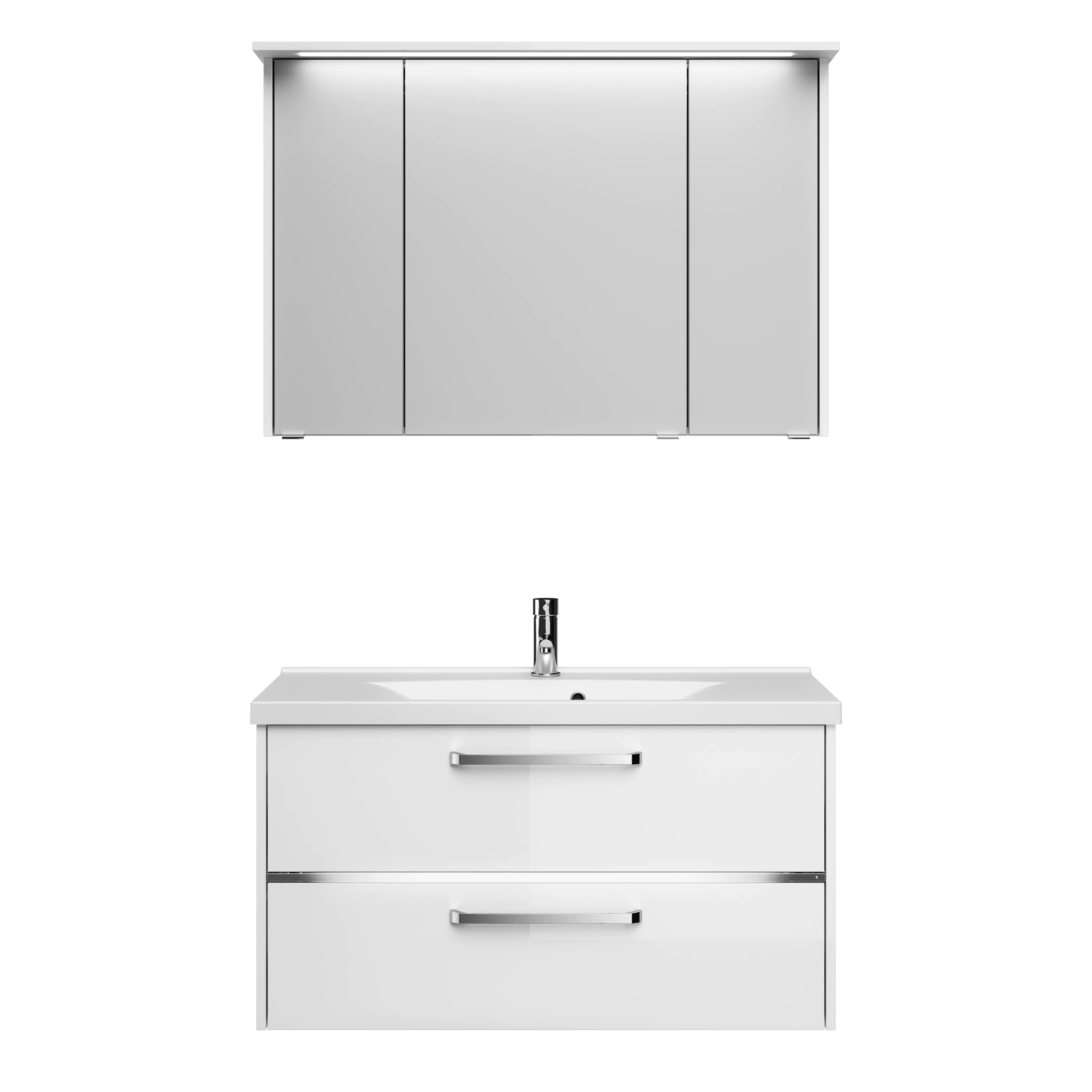 Primaster Badmöbel-Set Berlin weiß 105 cm Twin LED, Mineralgusswaschtisch