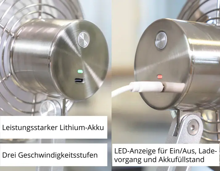 Unold Akku-Tischventilator Steel Flex Ø15cm silber