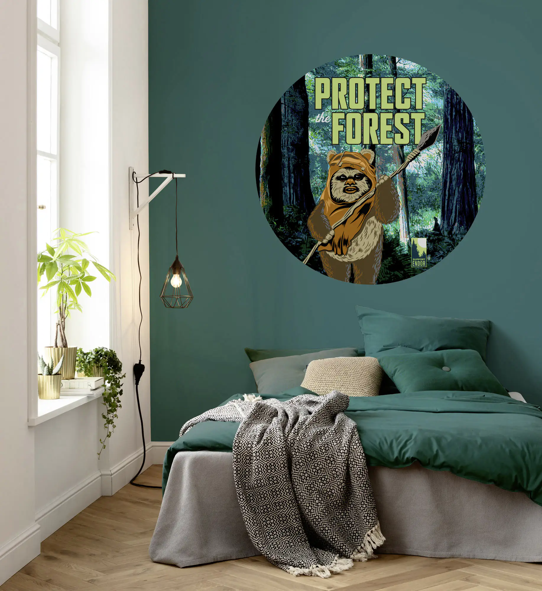 Komar Vlies Fototapete Dot SW Protect Forest Ø 128 cm, selbstklebend