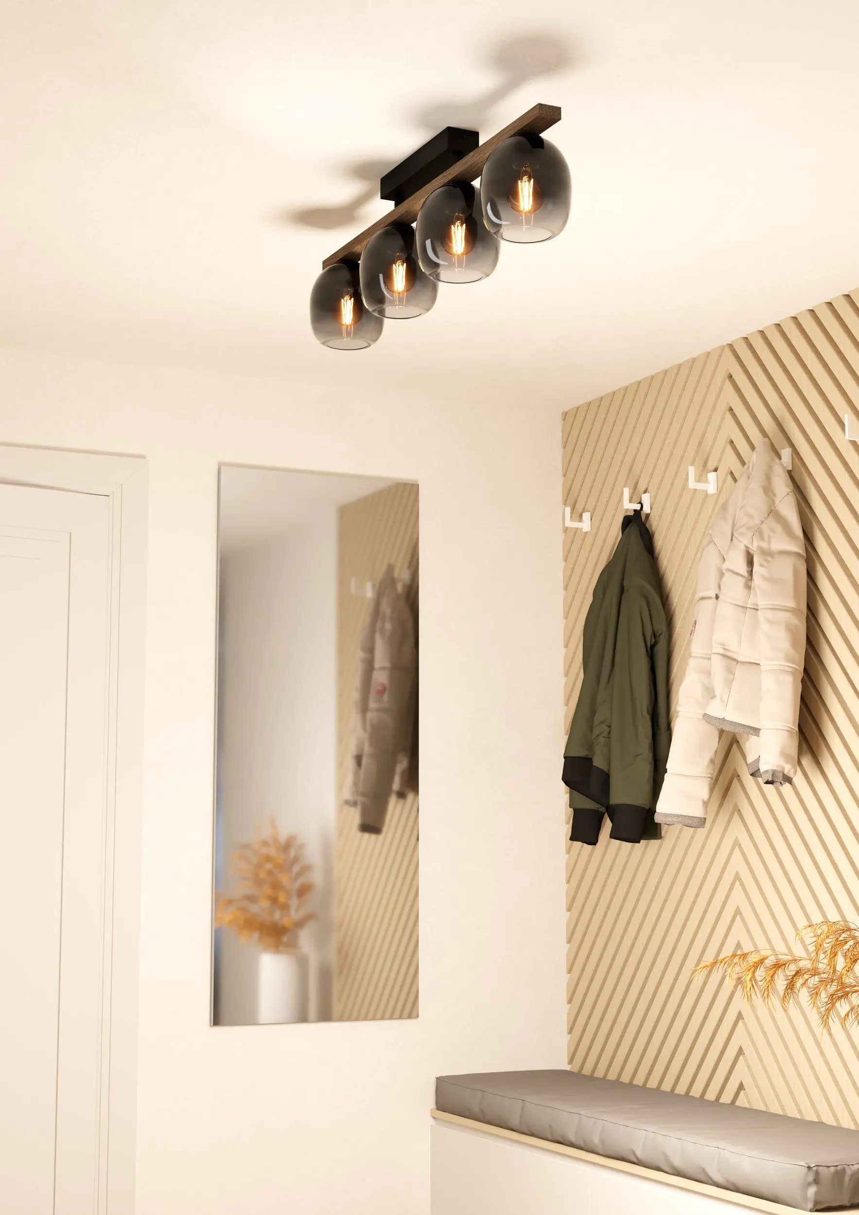 Eglo Deckenleuchte Filago schwarz-holz-grau 88 x 14,5 cm