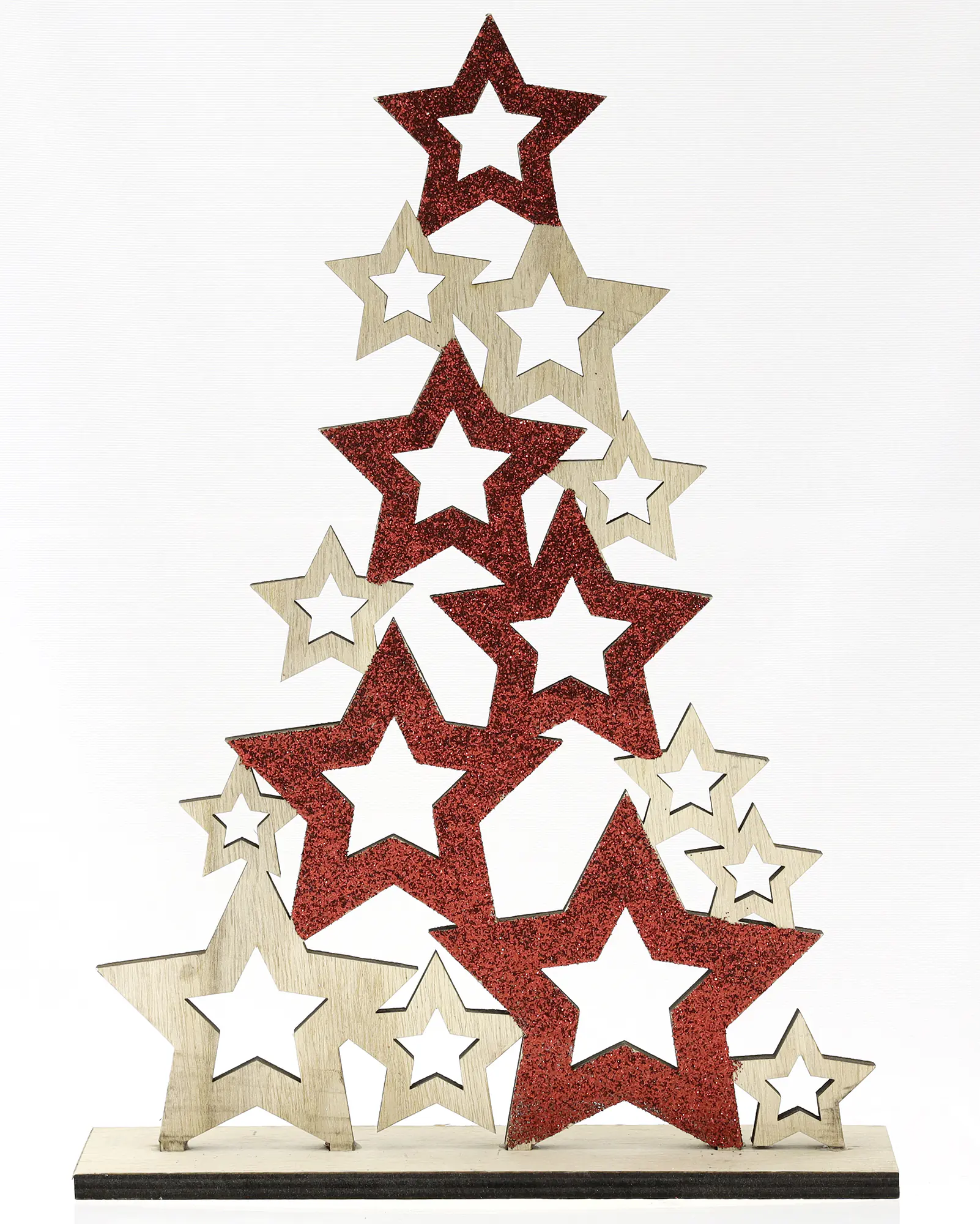 Deko-Aufsteller Sterne Holz 19 x 26 cm natur-rot 