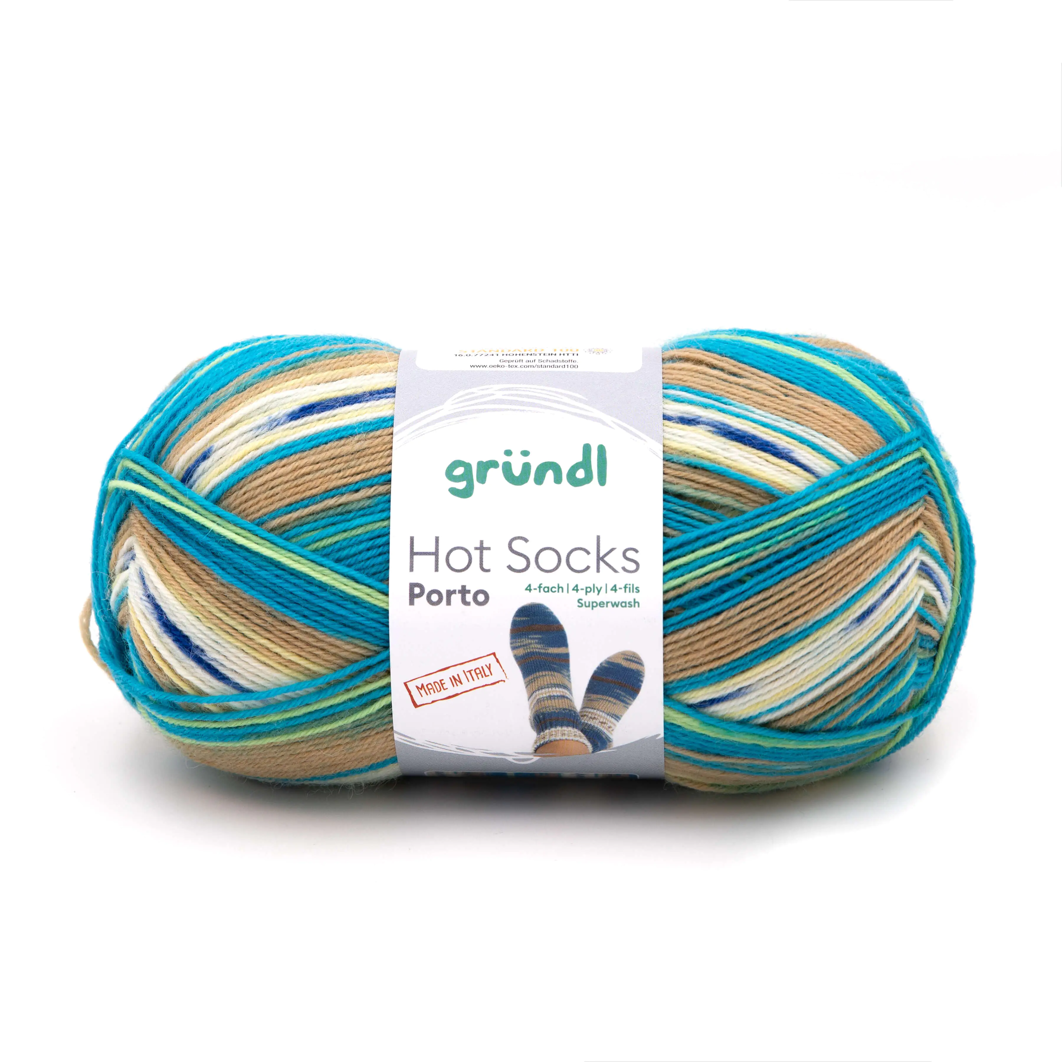 Gründl Sockenwolle Hot Socks Porto 100 g 4-fach lagune-zartgelb-kamel