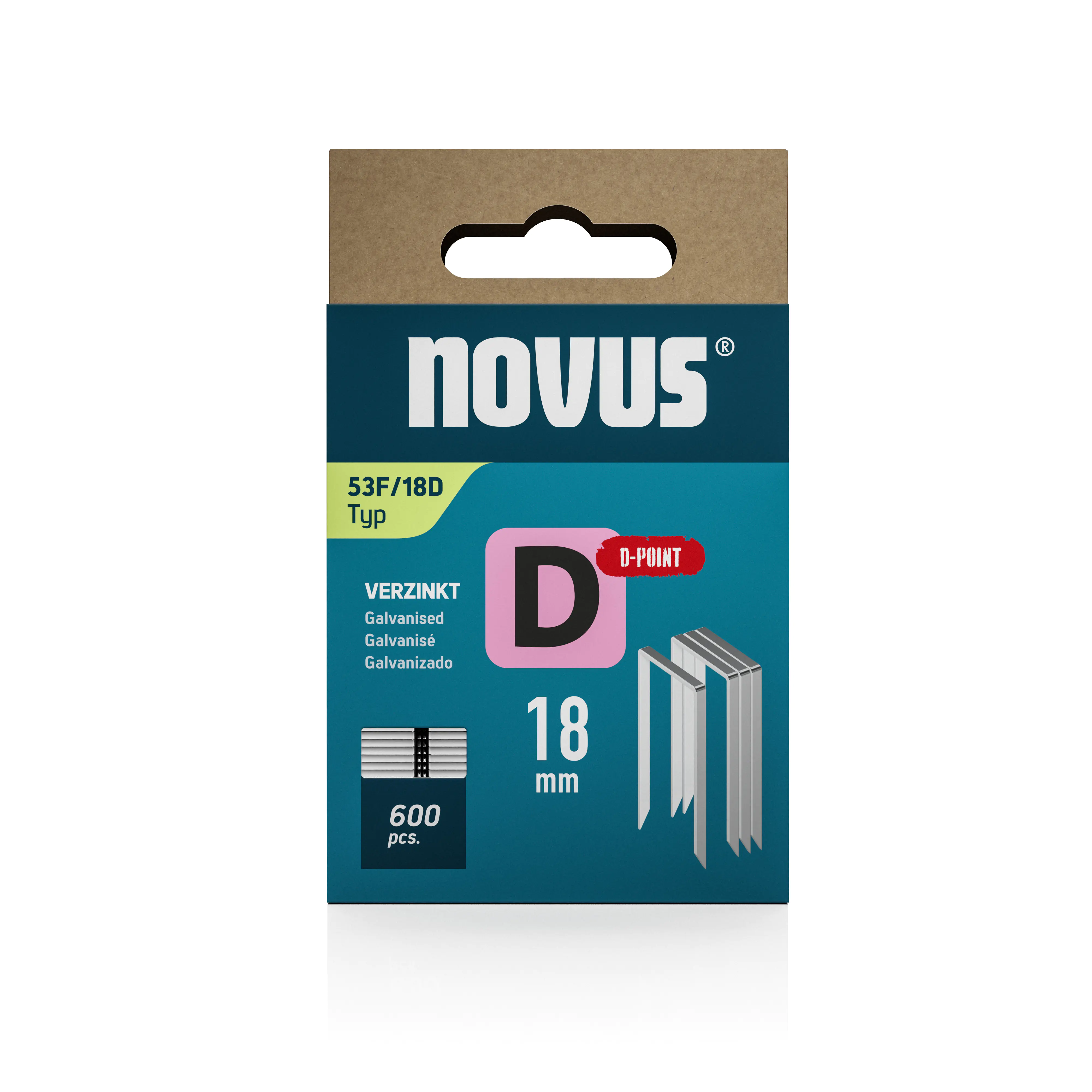 Novus Tackerklammer Typ 53 F D-Point Sägeschnitt 18 mm 600 Stück Flachdrahtklammern Novus Tackerklammer Typ 53 F D-Point Sägeschnitt 18 mm 600 Stück Flachdrahtklammern