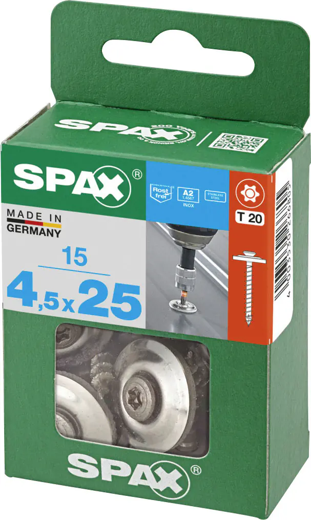 Spax Spenglerschrauben 4,5 x 25 mm T20 Vollgewinde - 15 Stk.  Spax Spenglerschrauben 4,5 x 25 mm T20 Vollgewinde - 15 Stk.