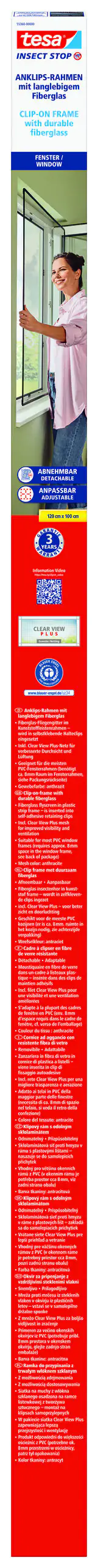 tesa Anklipsrahmen Fliegengitter 100 x 120 cm anthrazit