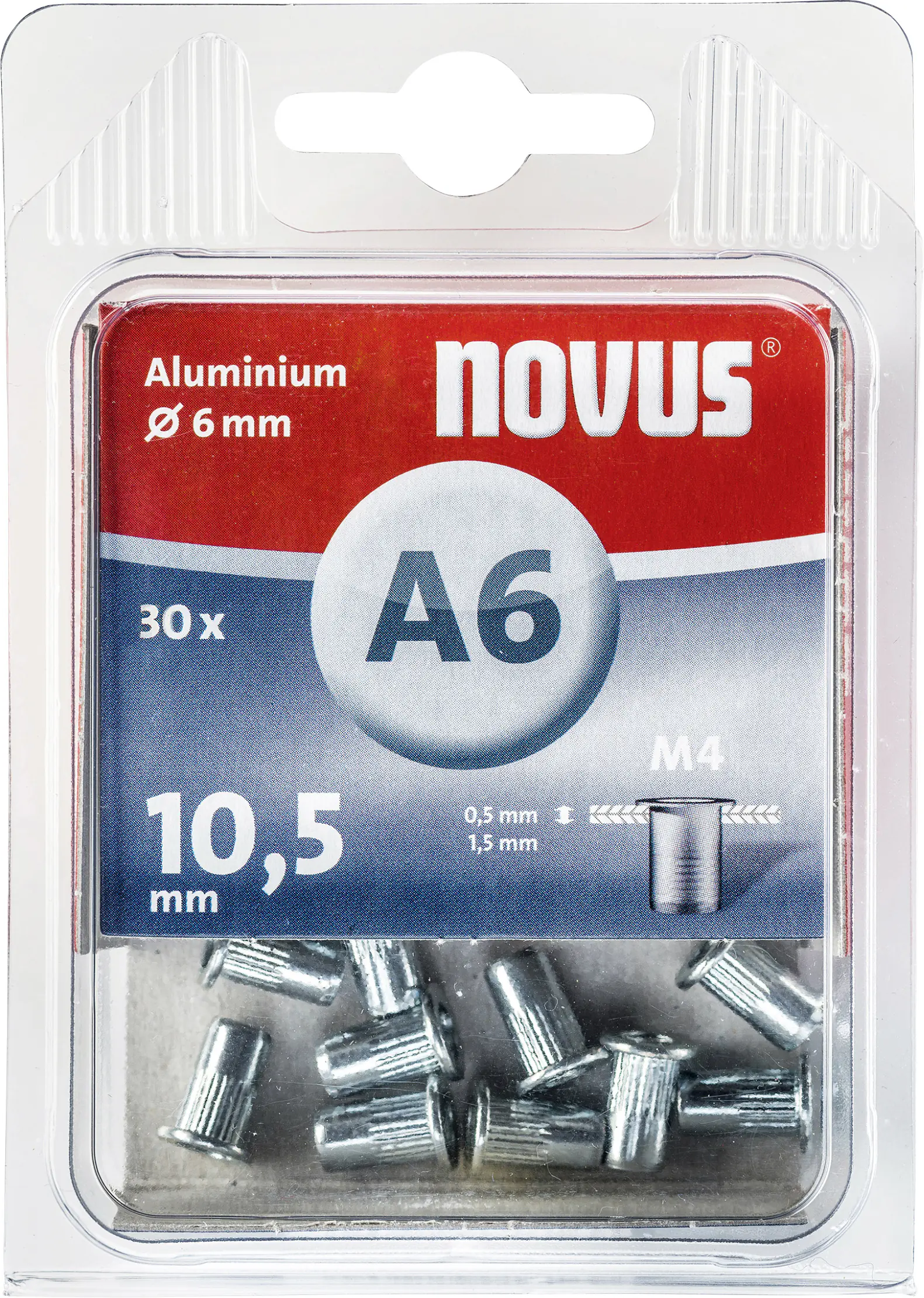Novus Blindnietmutter A6/10,5 M4 Gewinde Alu 30 Stück Novus Blindnietmutter A6/10,5 M4 Gewinde Alu 30 Stück