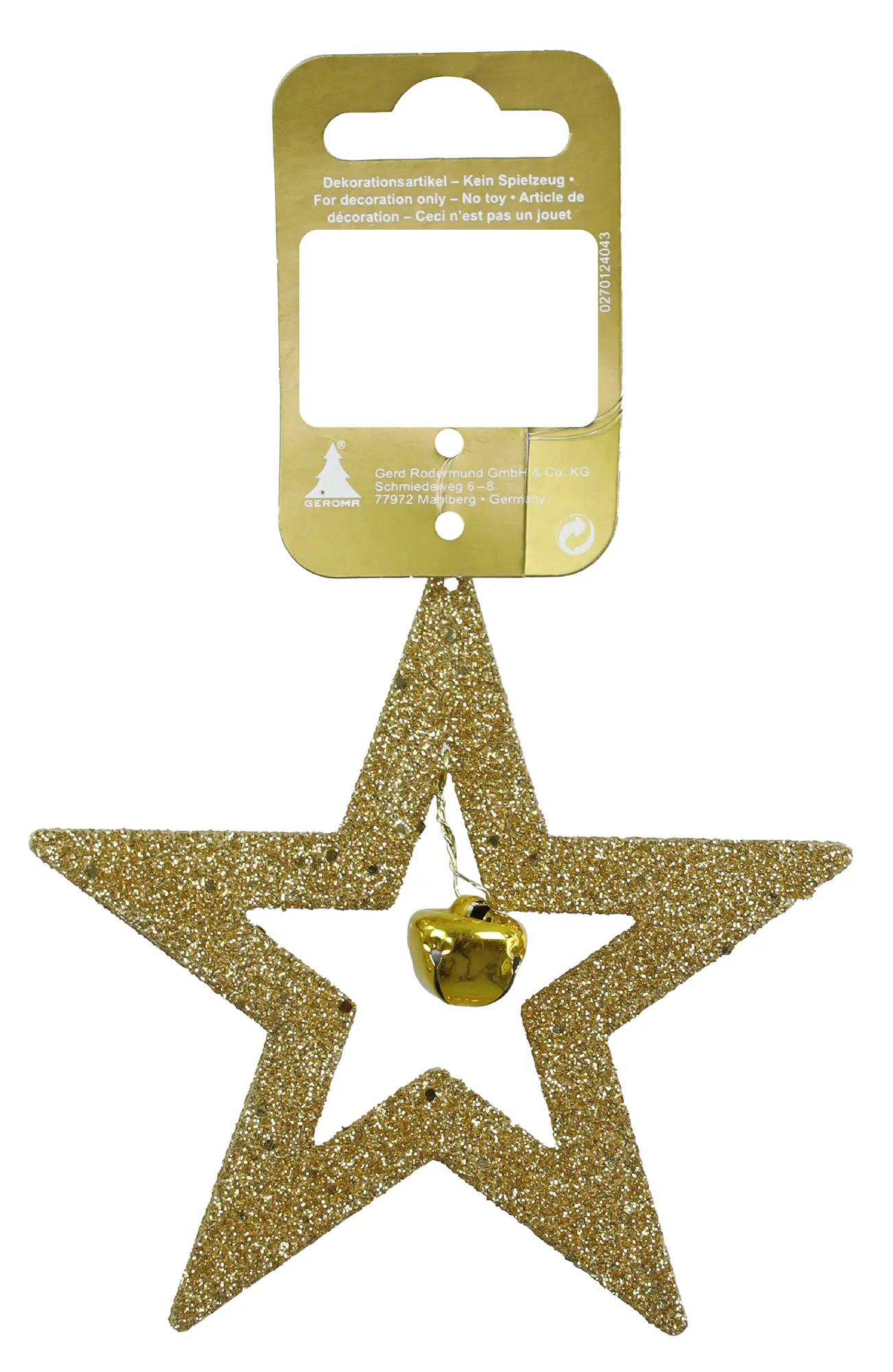 Weihnachtsanhänger Stern mit Glocke Ø 10 cm gold glitzer