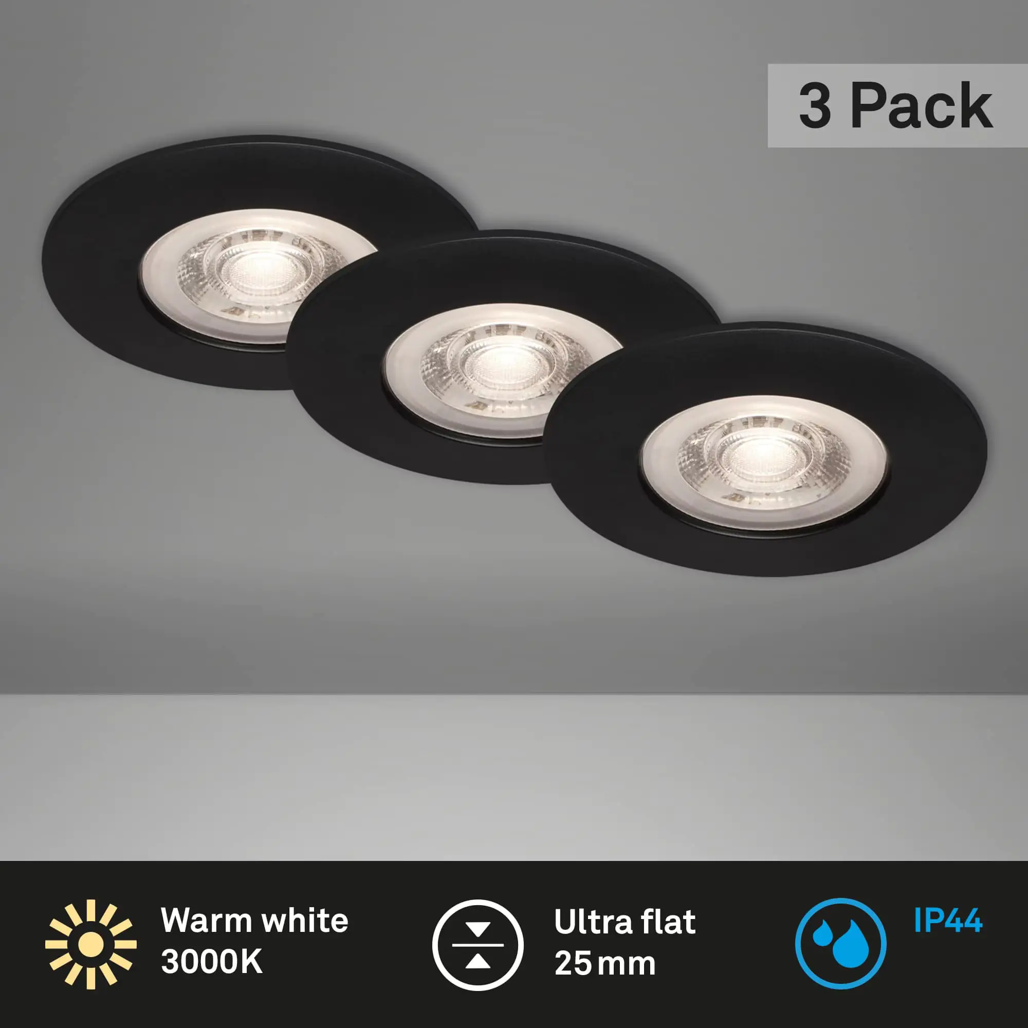 Di-Ka LED Einbauleuchte Kulana 3er Set schwarz-matt Ø 9 cm 4,9W, warmweiß Di-Ka LED Einbauleuchte Kulana 3er Set schwarz-matt Ø 9 cm 4,9W, warmweiß