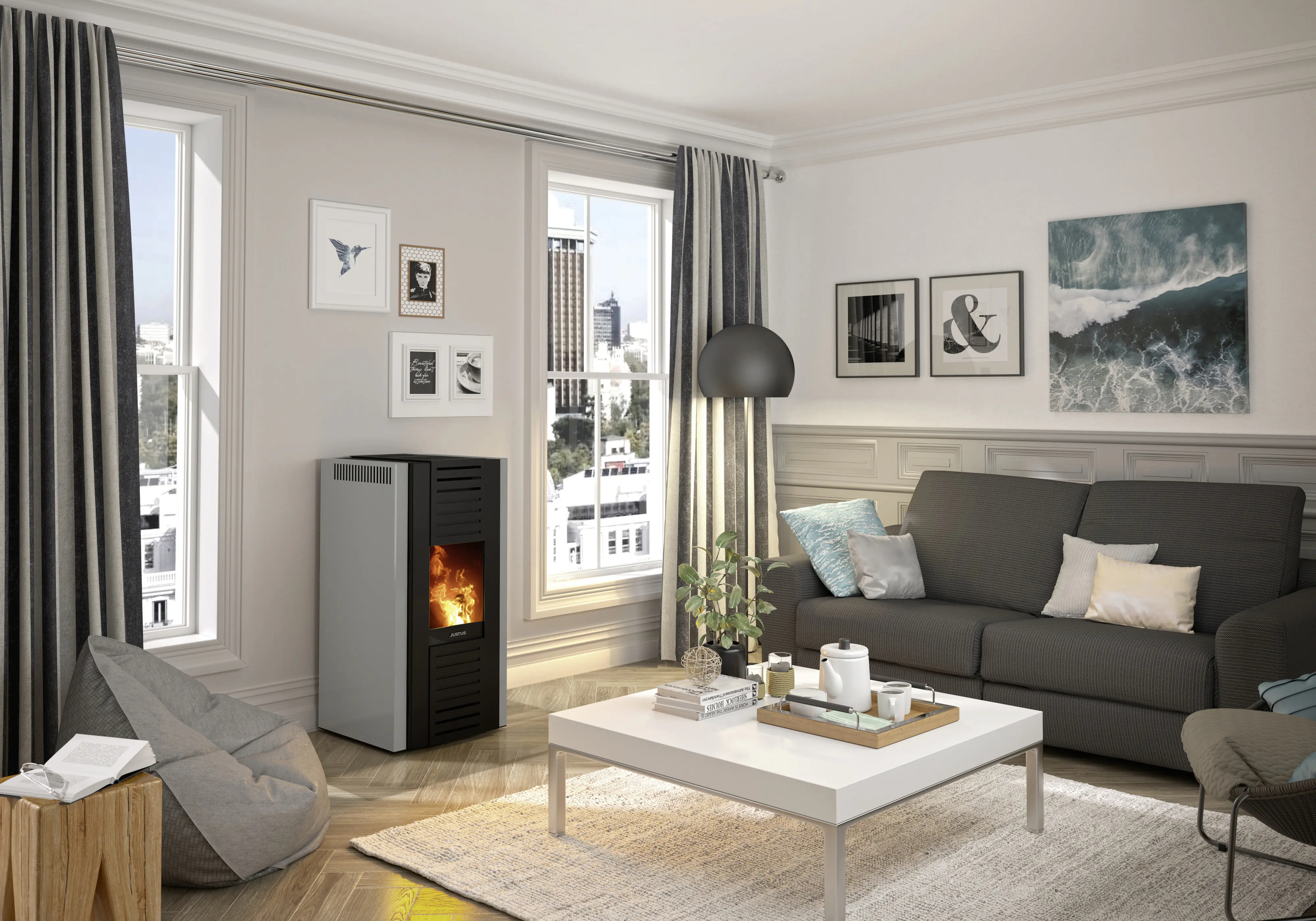 Justus Pelletofen Sirkos Aqua 2.0 Stahl taupe 2,5 - 9,4 kW