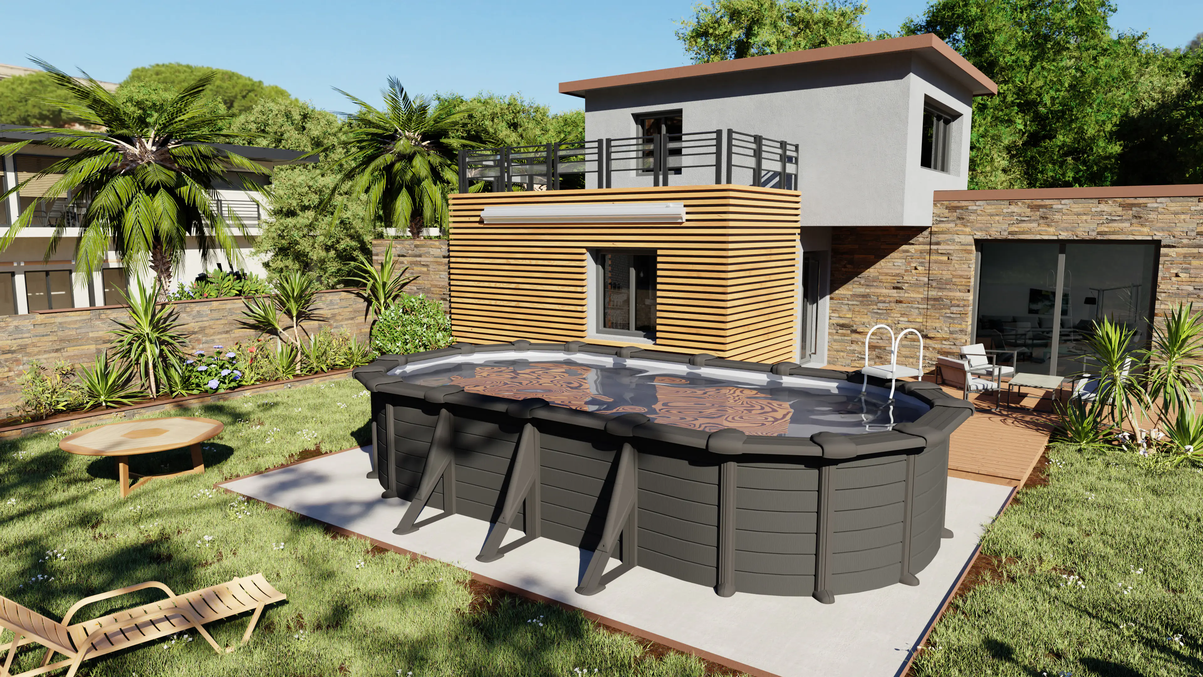 Gre Stahlwandpool Granada oval 730 x 375 x 132 cm, graphit