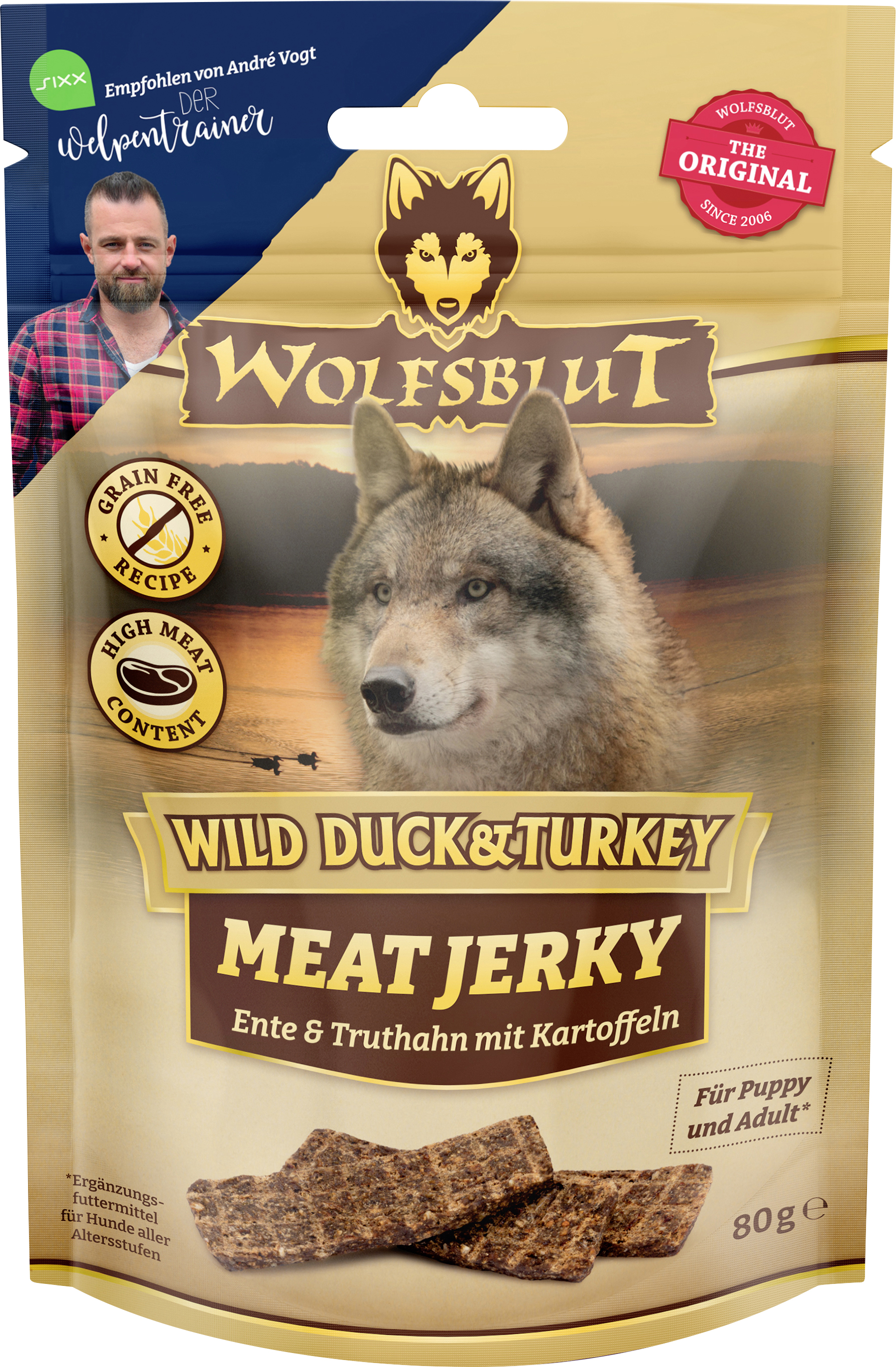 Wolfsblut Hundeleckerli Wild Duck & Turkey Meat Jerky getreidefrei 80 g Ente, Truthahn & Kartoffel