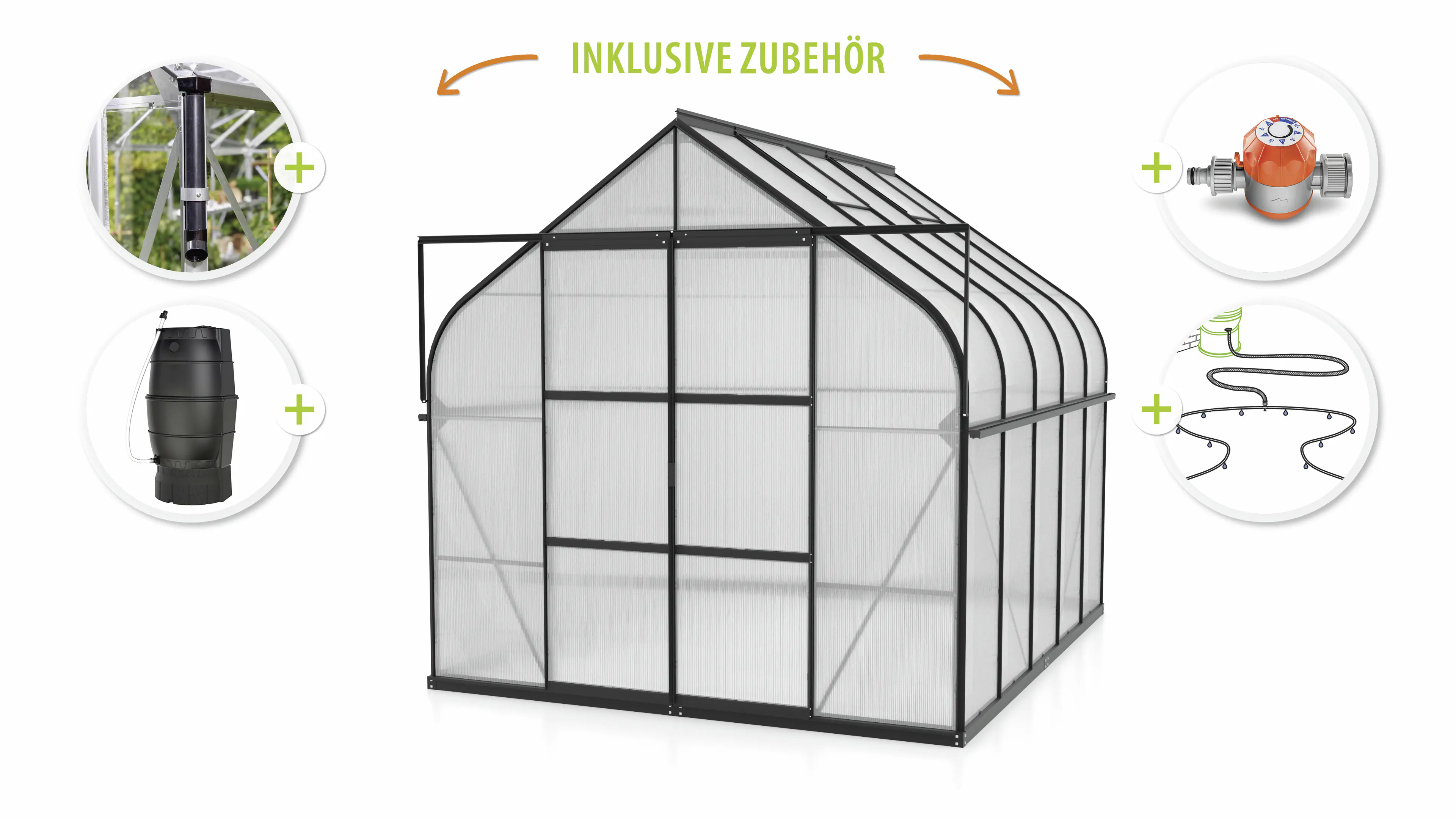 Vitavia Gewächshaus-Set Dione 8300 HKP 4 mm schwarz 254 x 316 cm 