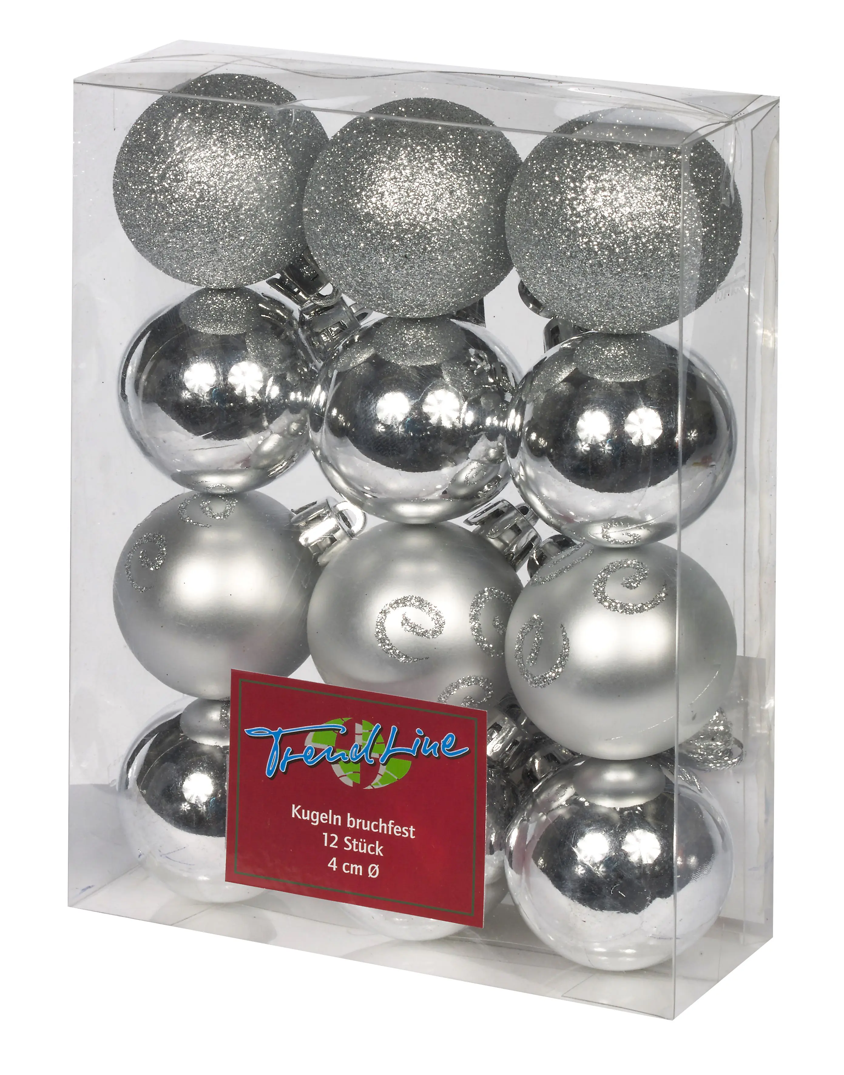 TrendLine Weihnachtskugeln bruchfest, langlebig Ø 4 cm silber 12 Stück