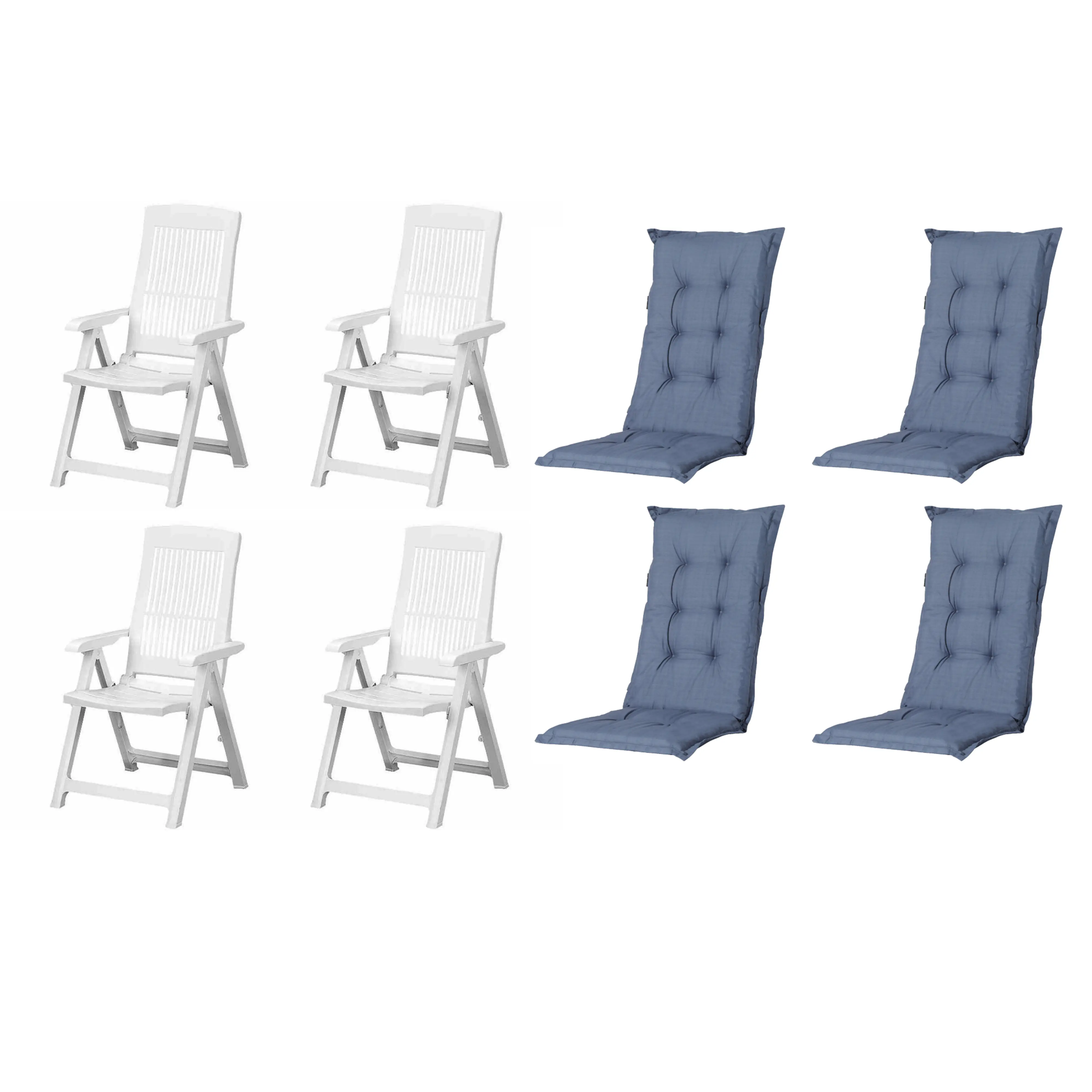 Progarden Gartenstuhl-Set Tampa mit Auflagen weiß/kobalt 8-tlg.