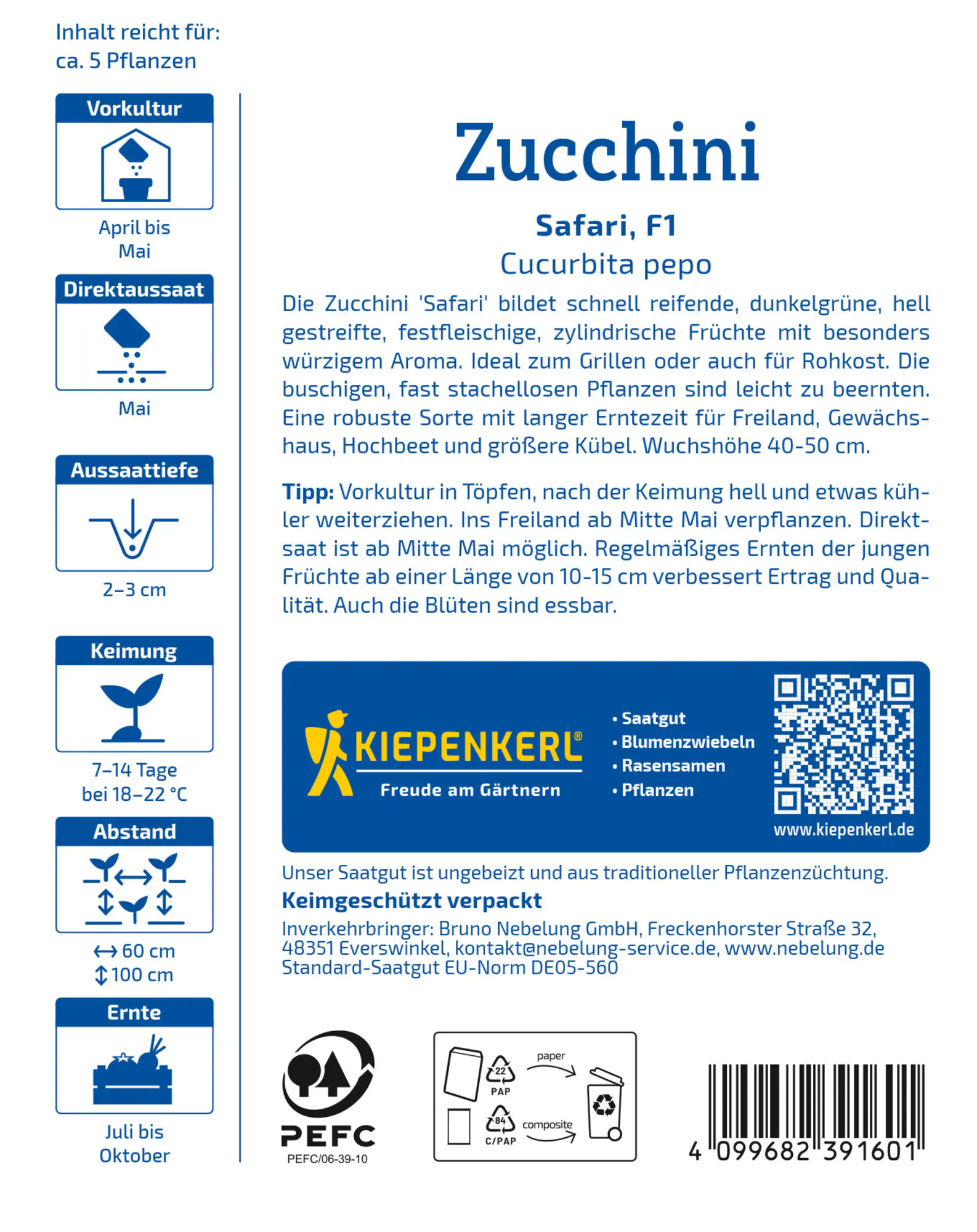 Kiepenkerl Saatgut Zucchini Safari F1 für ca. 5 Pflanzen