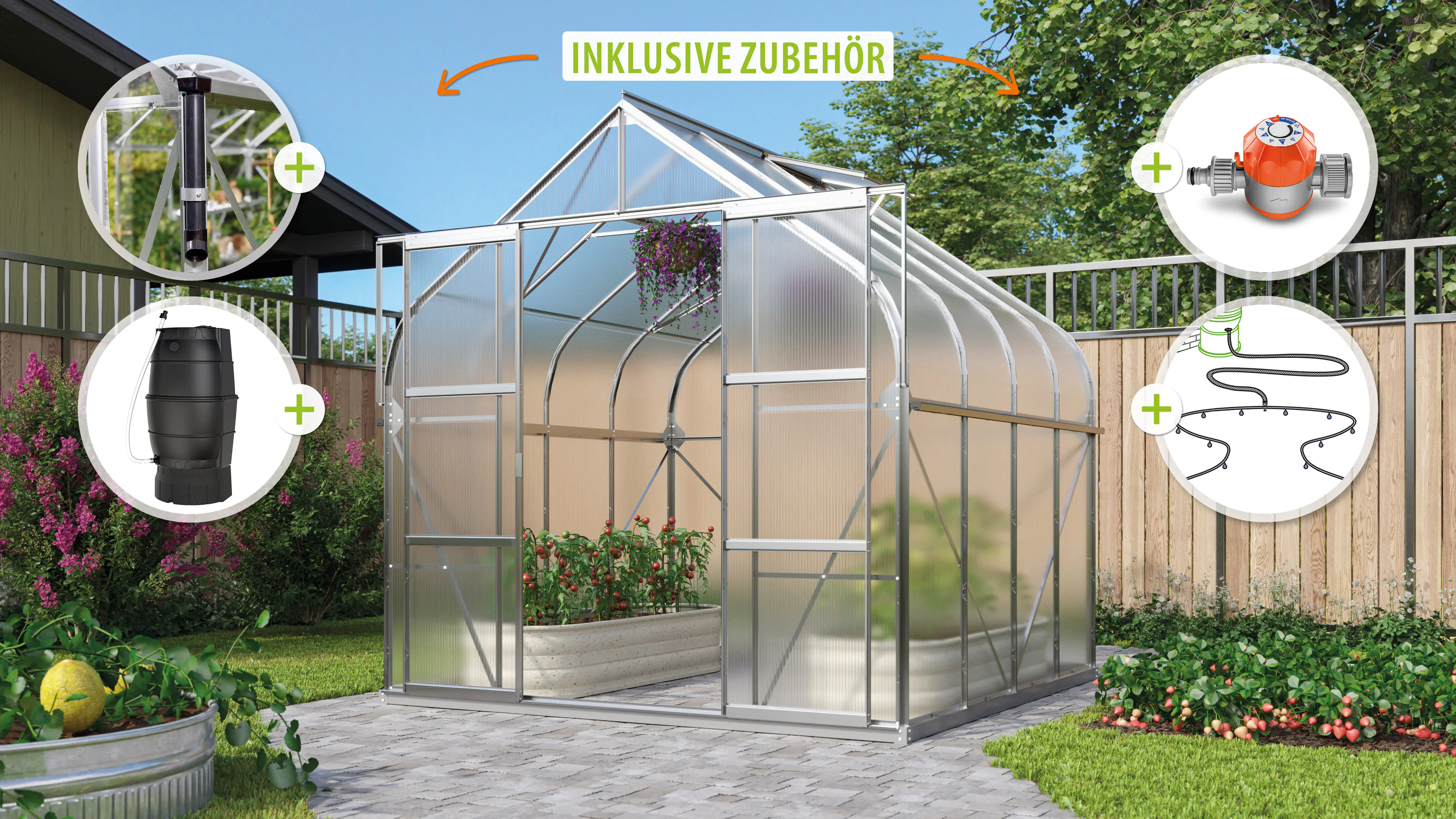 Vitavia Gewächshaus-Set Dione 6700 HKP 4 mm alu 254 x 254 cm 