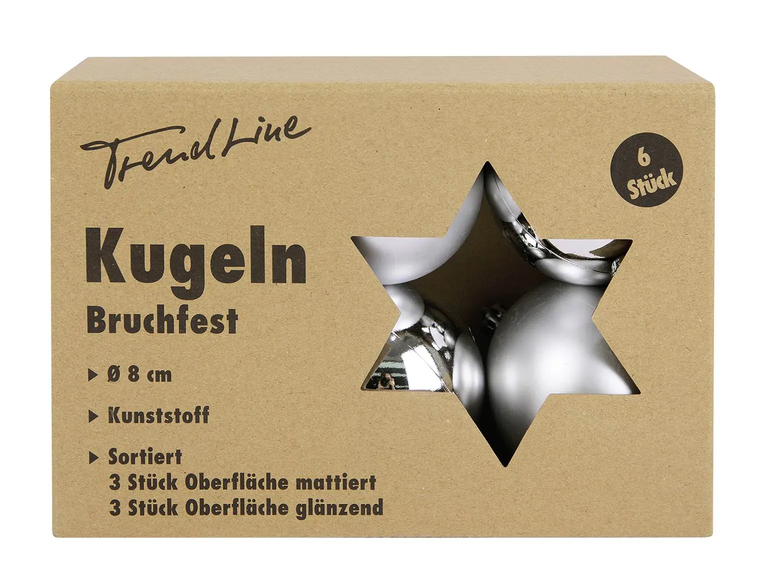 Trendline Weihnachtskugeln bruchfest, langlebig Ø 8 cm silber 6 Stück
