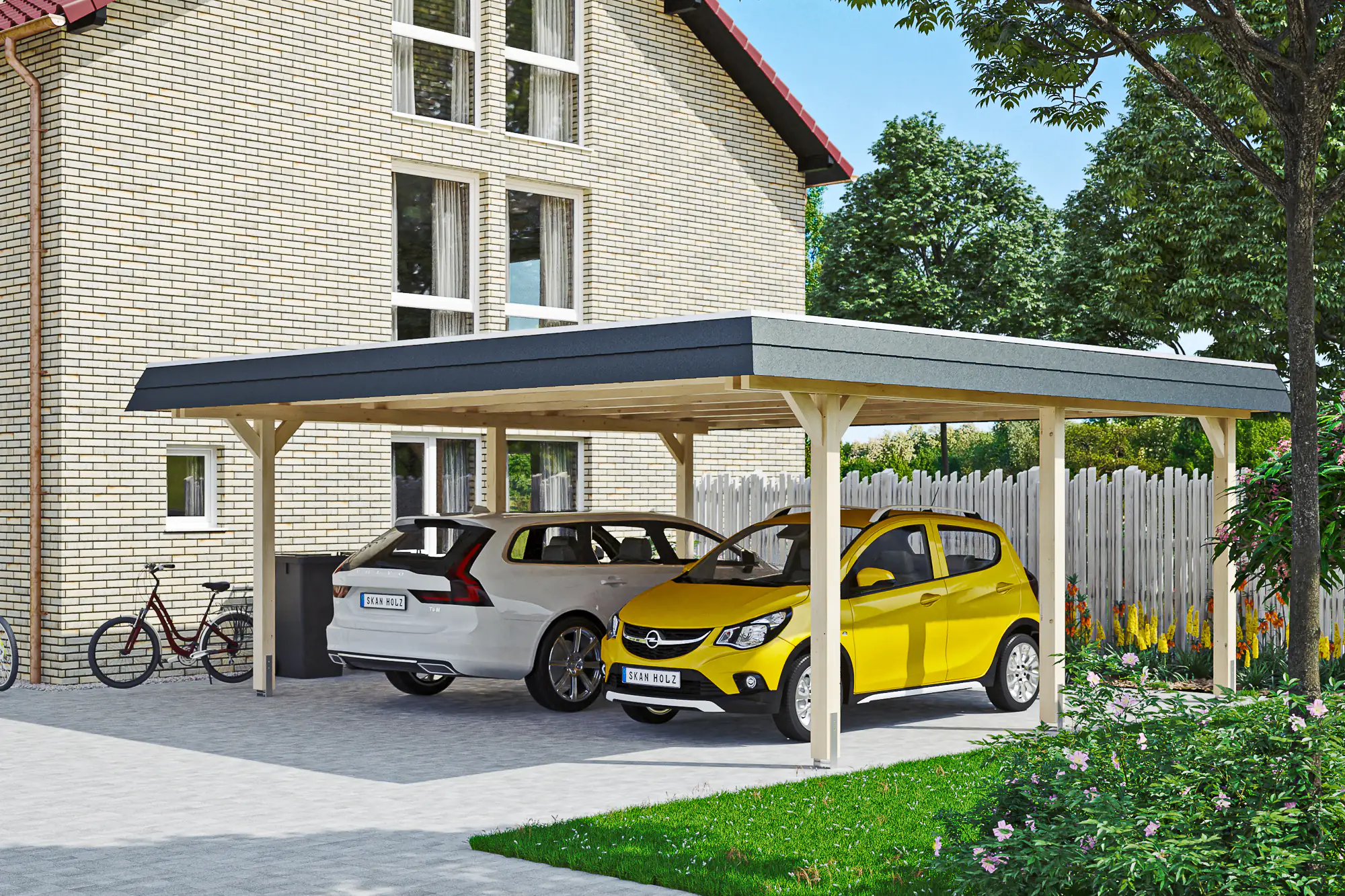SKAN HOLZ Carport Wendland 630 x 637 cm mit Aluminiumdach, schwarze Blende