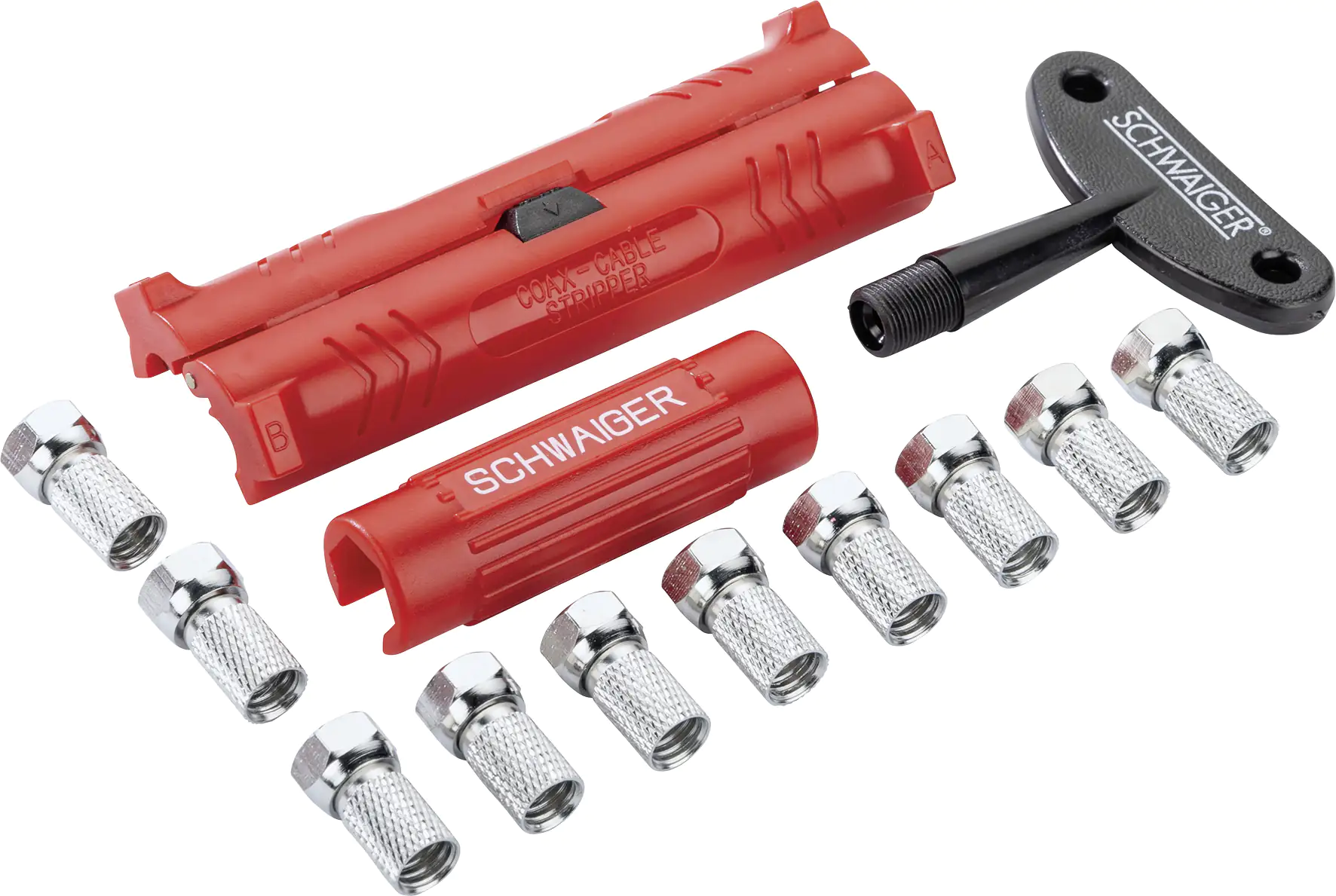 Schwaiger Montage-Set für F Stecker ABISET30 531 rot/schwarz, mit Werkzeug und F Steckern