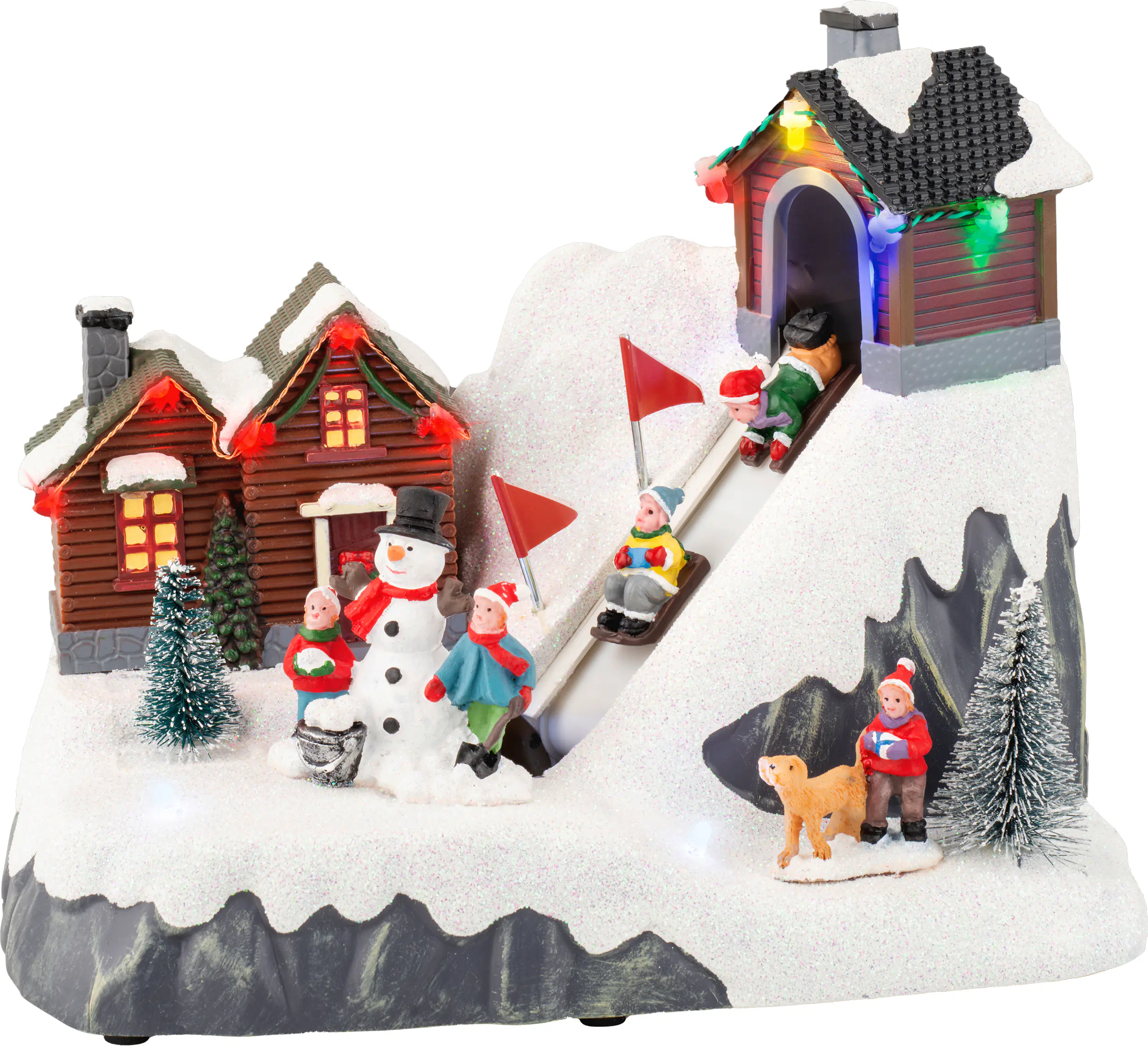 Lumineo LED Weihnachtsdorf batteriebetrieben Kunststoff 22 x 17 cm warmweiß bunt 