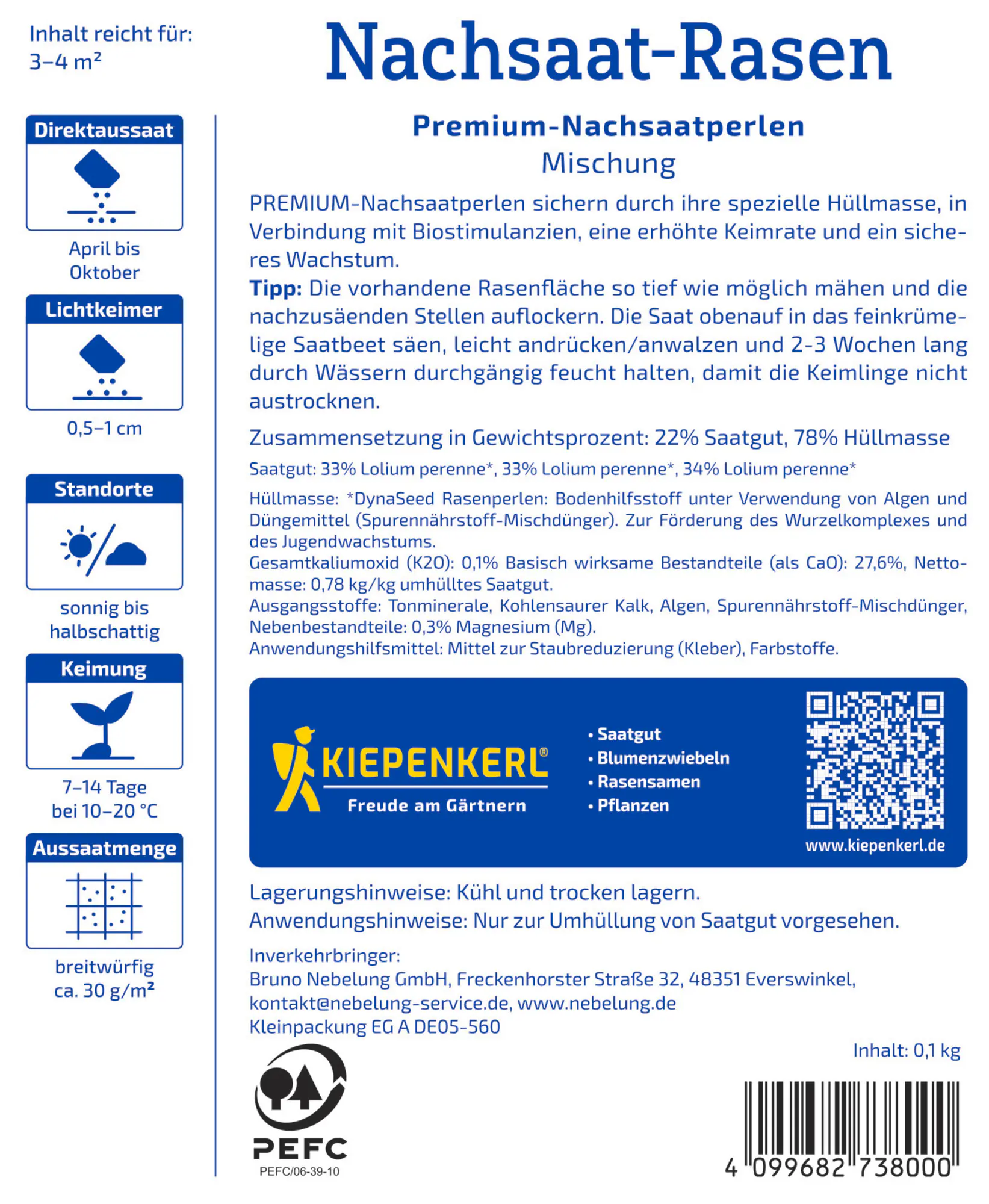 Kiepenkerl Profi-Line Rasensamen Nachsaat-Rasen Premium-Nachsaatperlen für ca. 3 - 4 m²