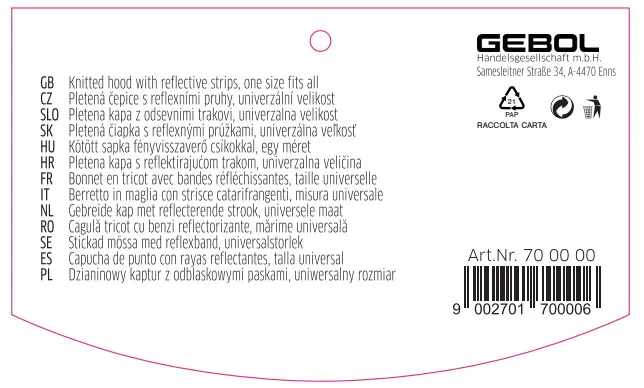 Gebol Haube mit Reflektionsstreifen orange