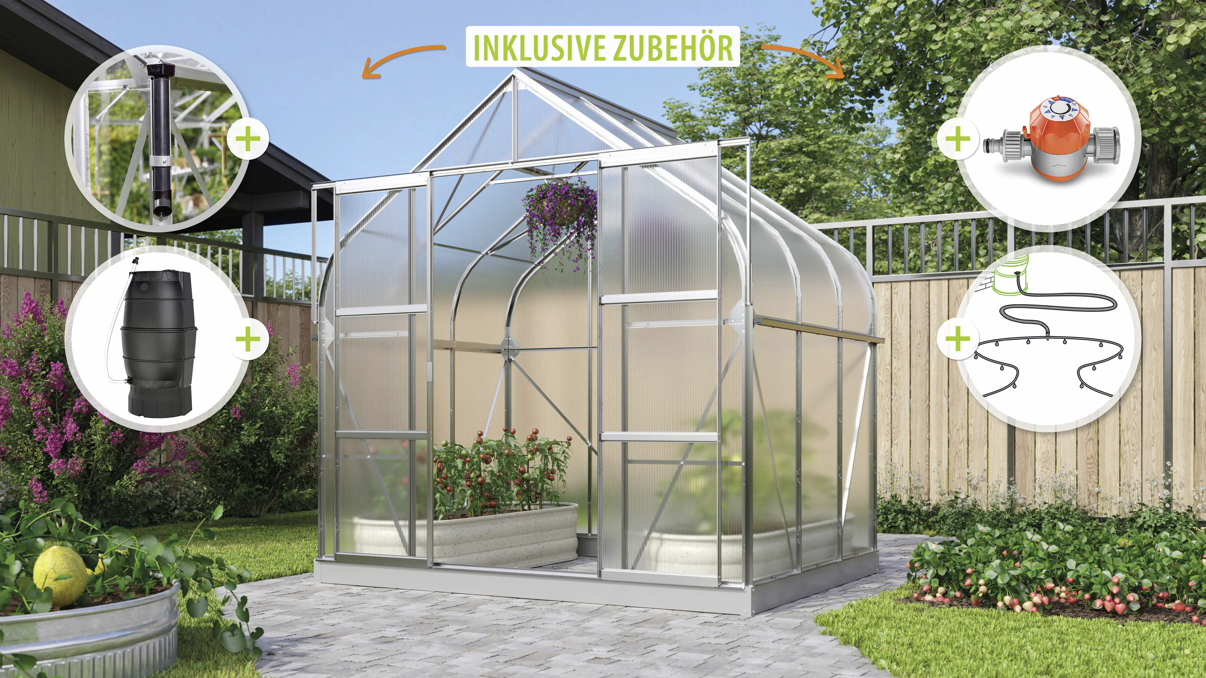 Vitavia Gewächshaus-Set-Set Dione 5000 HKP 4 mm alu 254 x 192 cm