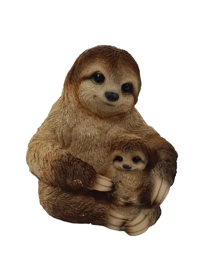 Figur Faultier mit Kind Polyresin 21 x 17 x 20 cm braun