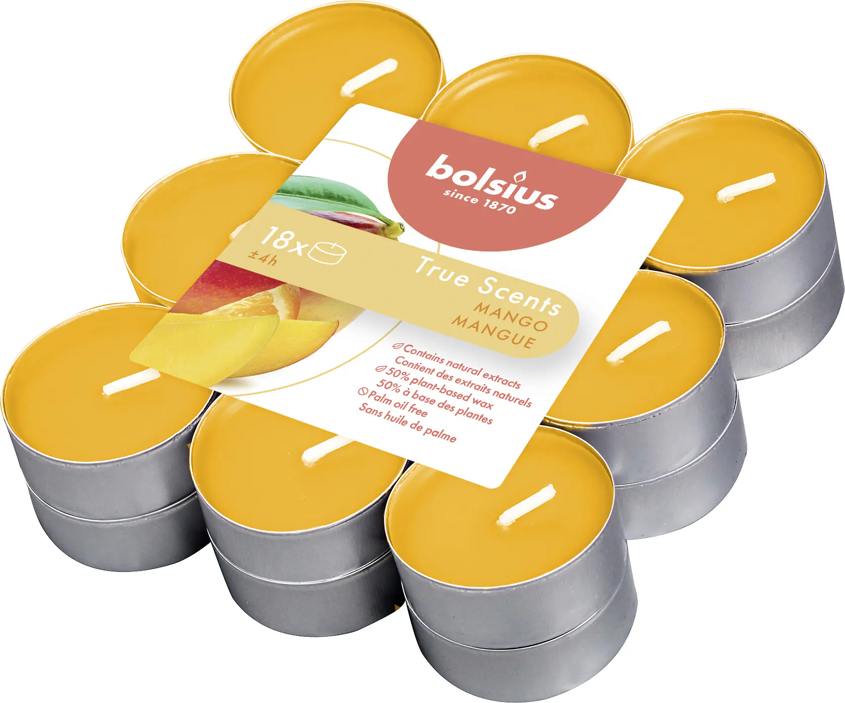 Bolsius Duftteelichter True Scents Mango Ø 3,8 cm, 18er Pack