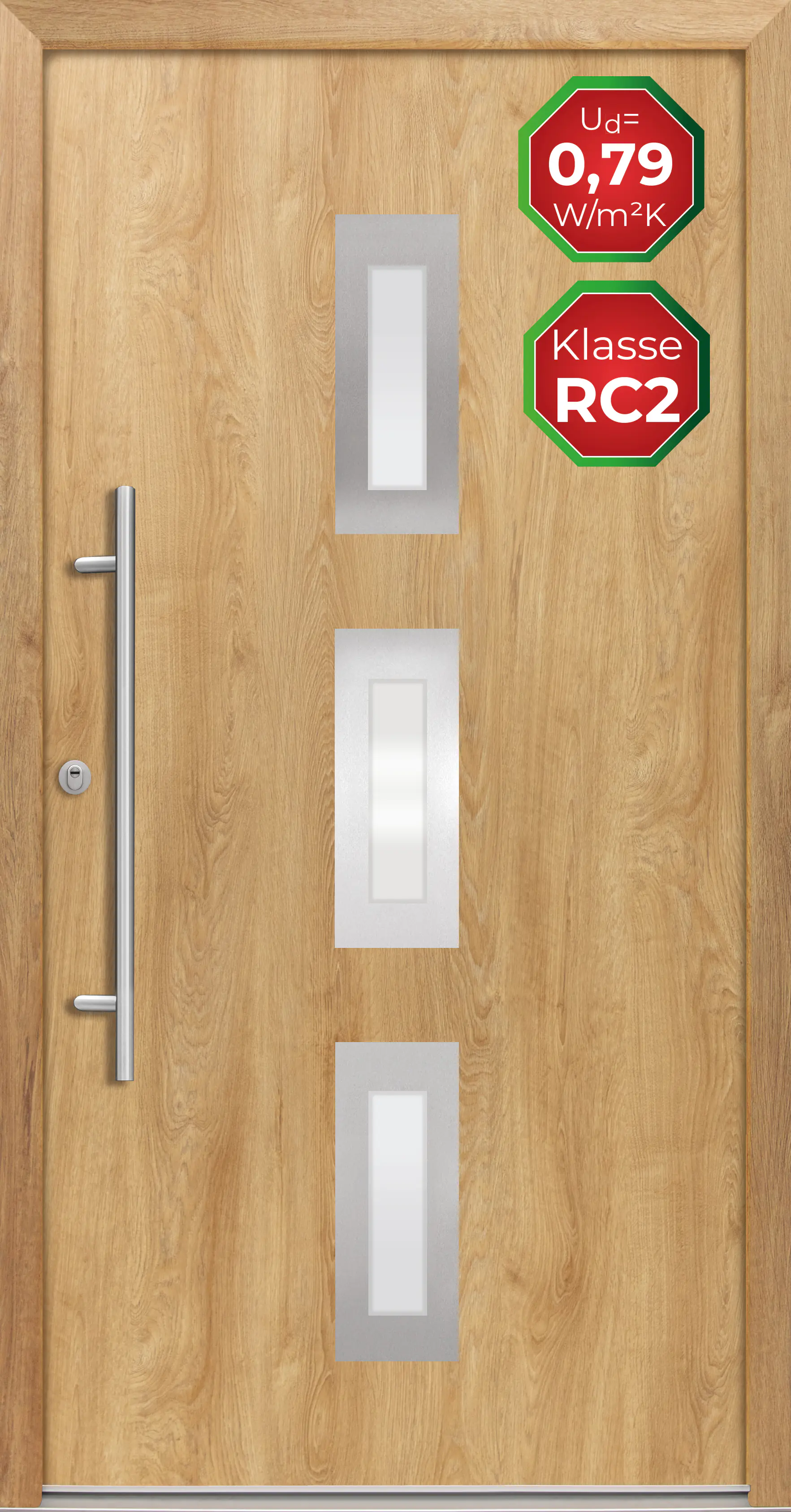 Splendoor Haustür Passivedoor Premium B02 RC2 Eiche Natur DIN Links 100 x 210 cm