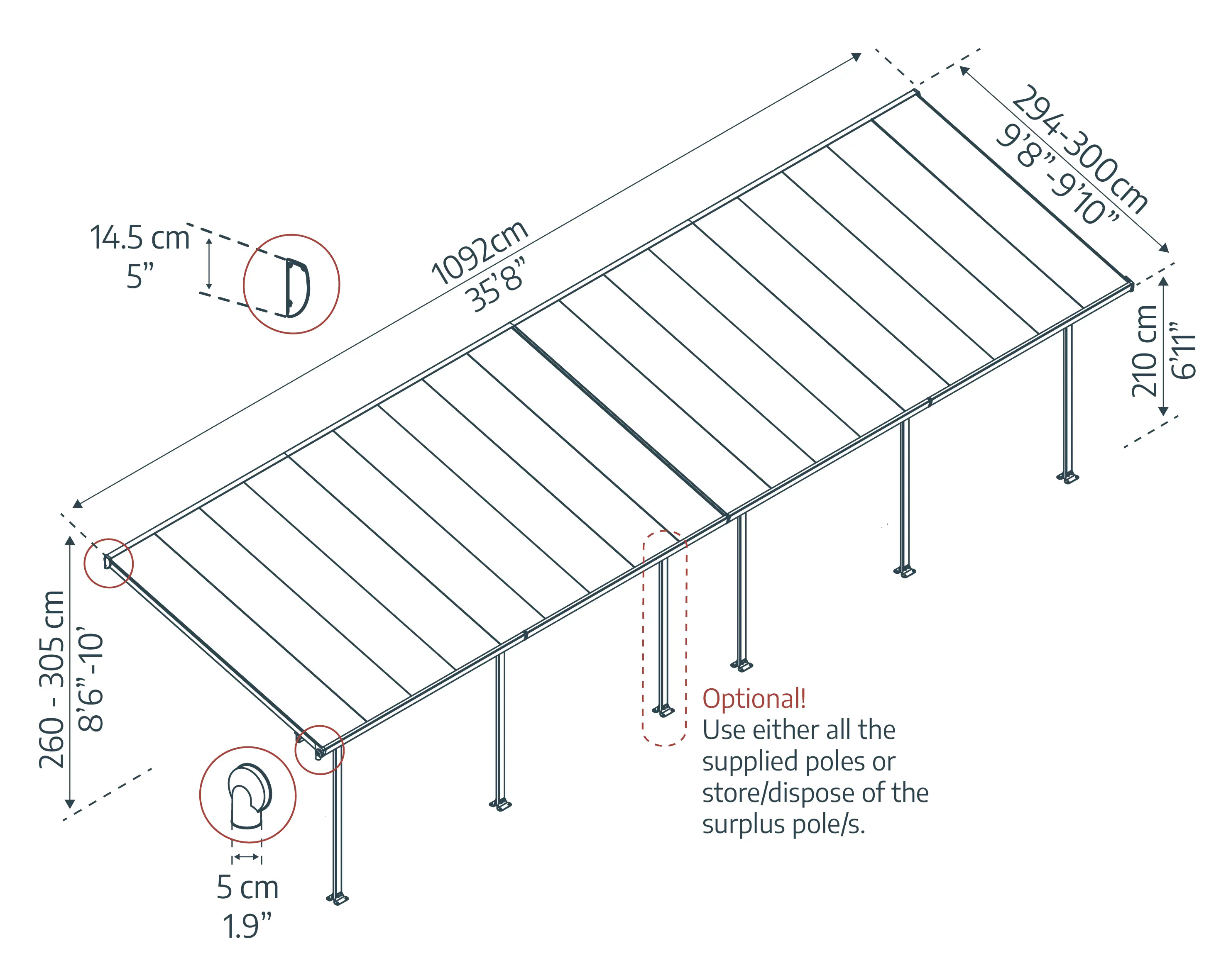 Canopia Terrassendach 1092 x 300 cm grau
