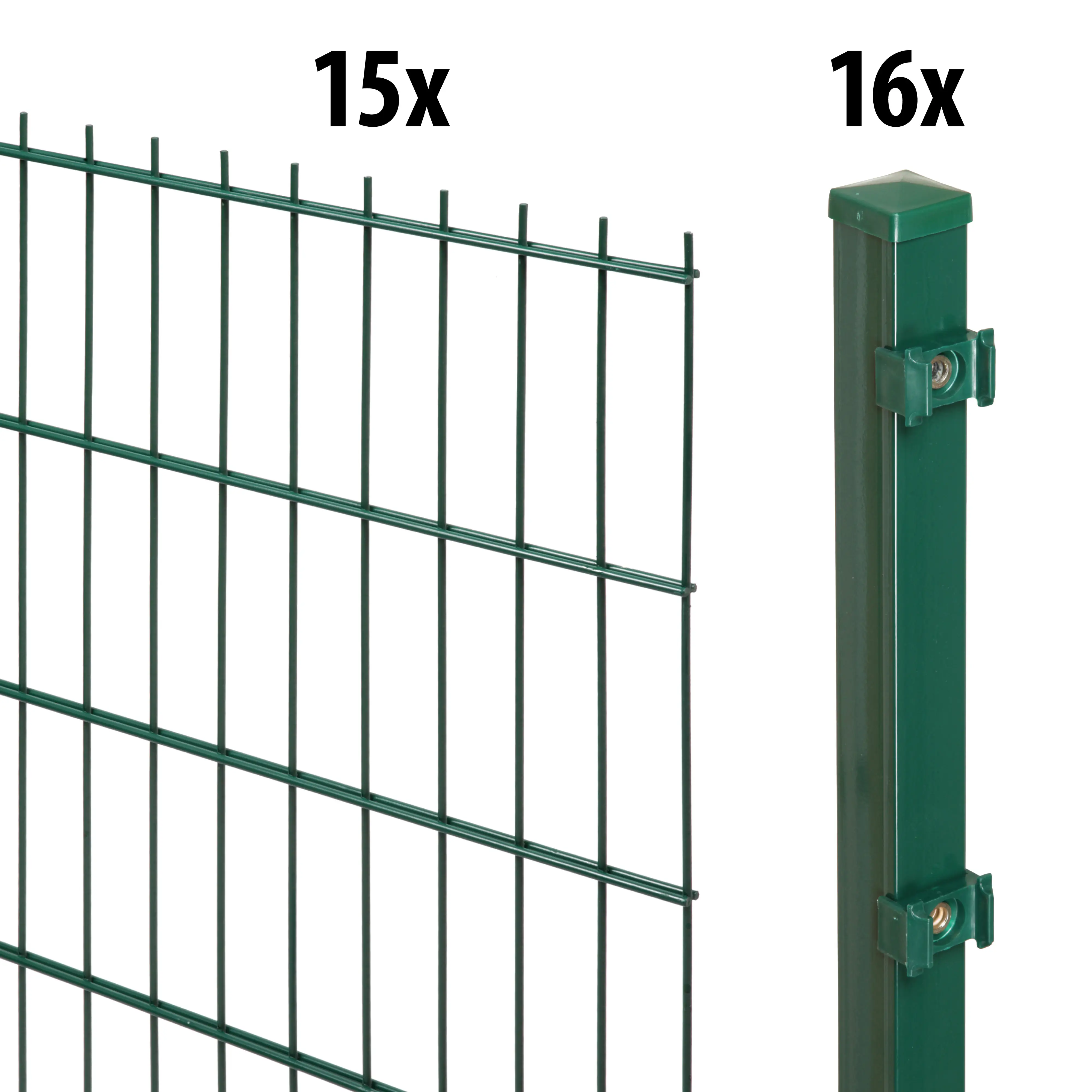 Floraworld Doppelstabmatten-Zaun Set 30 m 201 x 123 cm inkl. 16 Pfosten 170 cm moosgrün