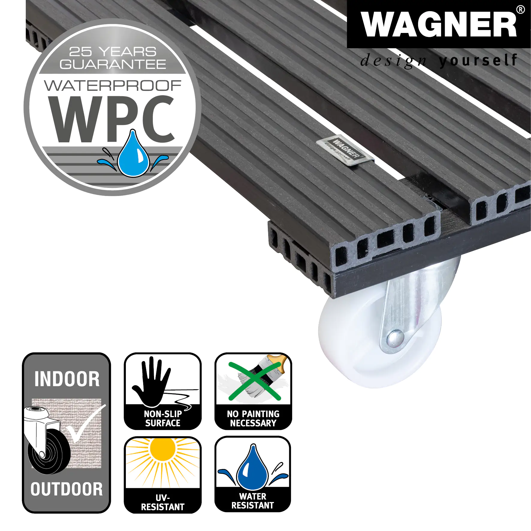 WAGNER Pflanzenroller WPC eckig 38,5 x 38,5 cm Tragkraft bis max. 120 kg