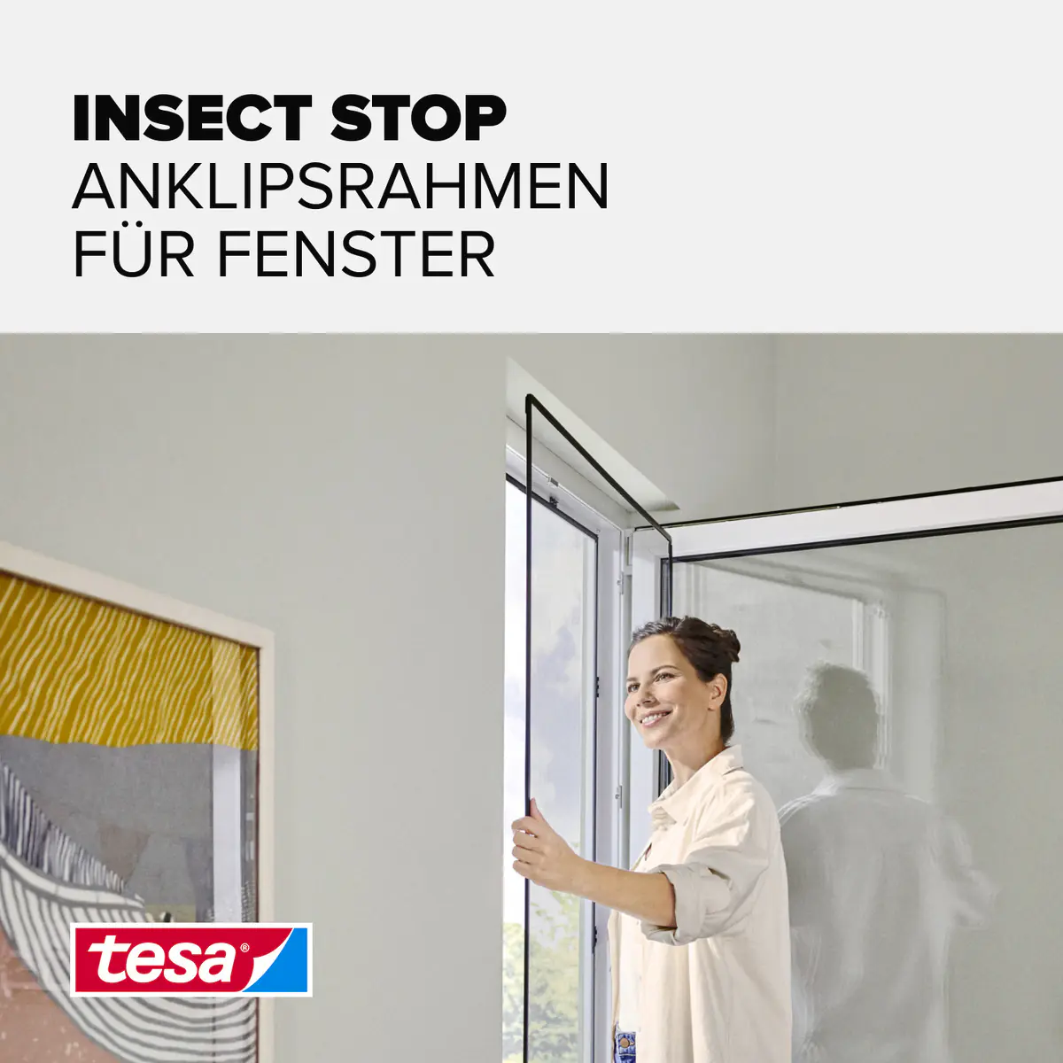 tesa Anklipsrahmen Fliegengitter 100 x 120 cm anthrazit