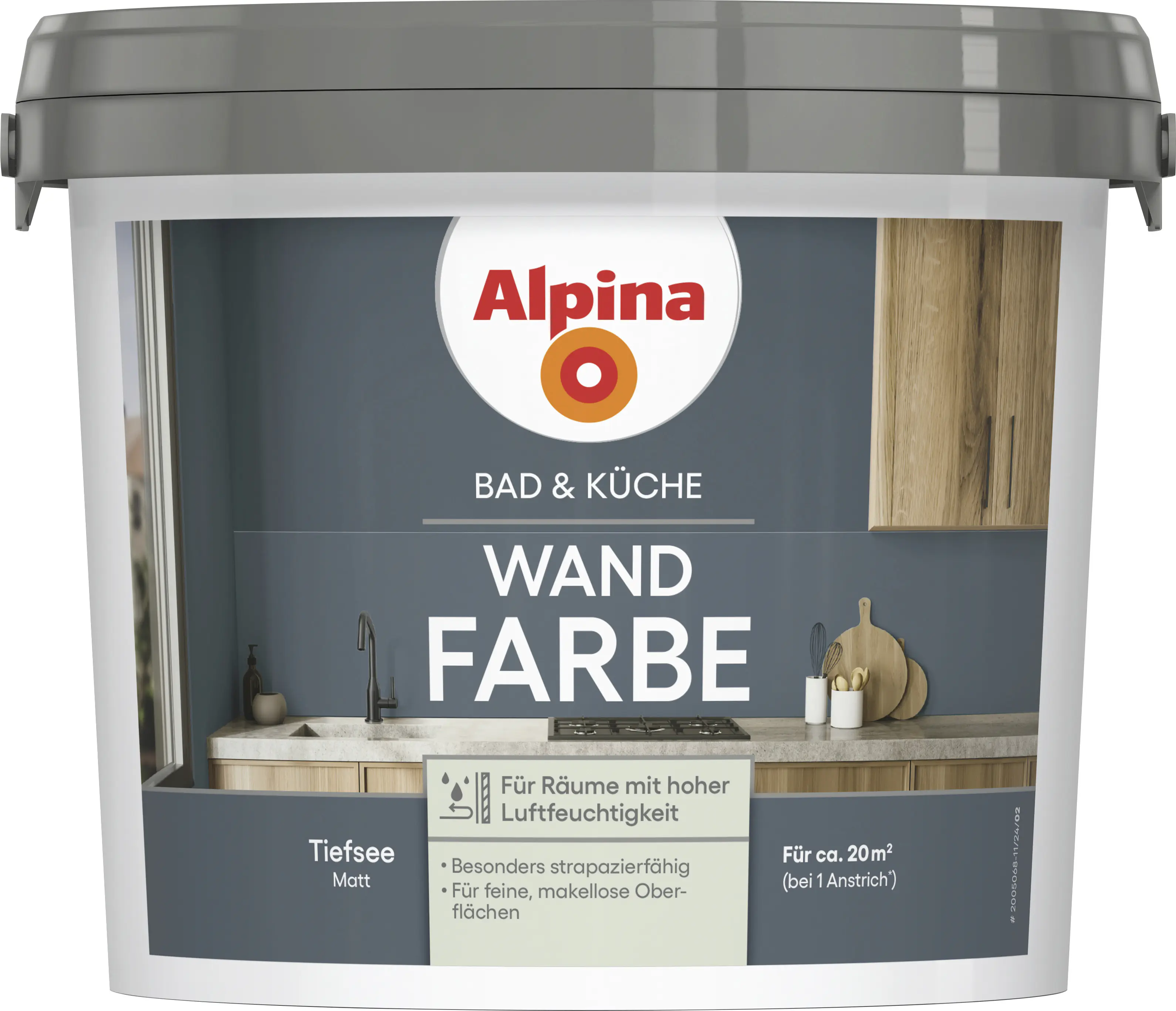 Alpina Wandfarbe für Küche & Badezimmer Tiefsee 2,5 L