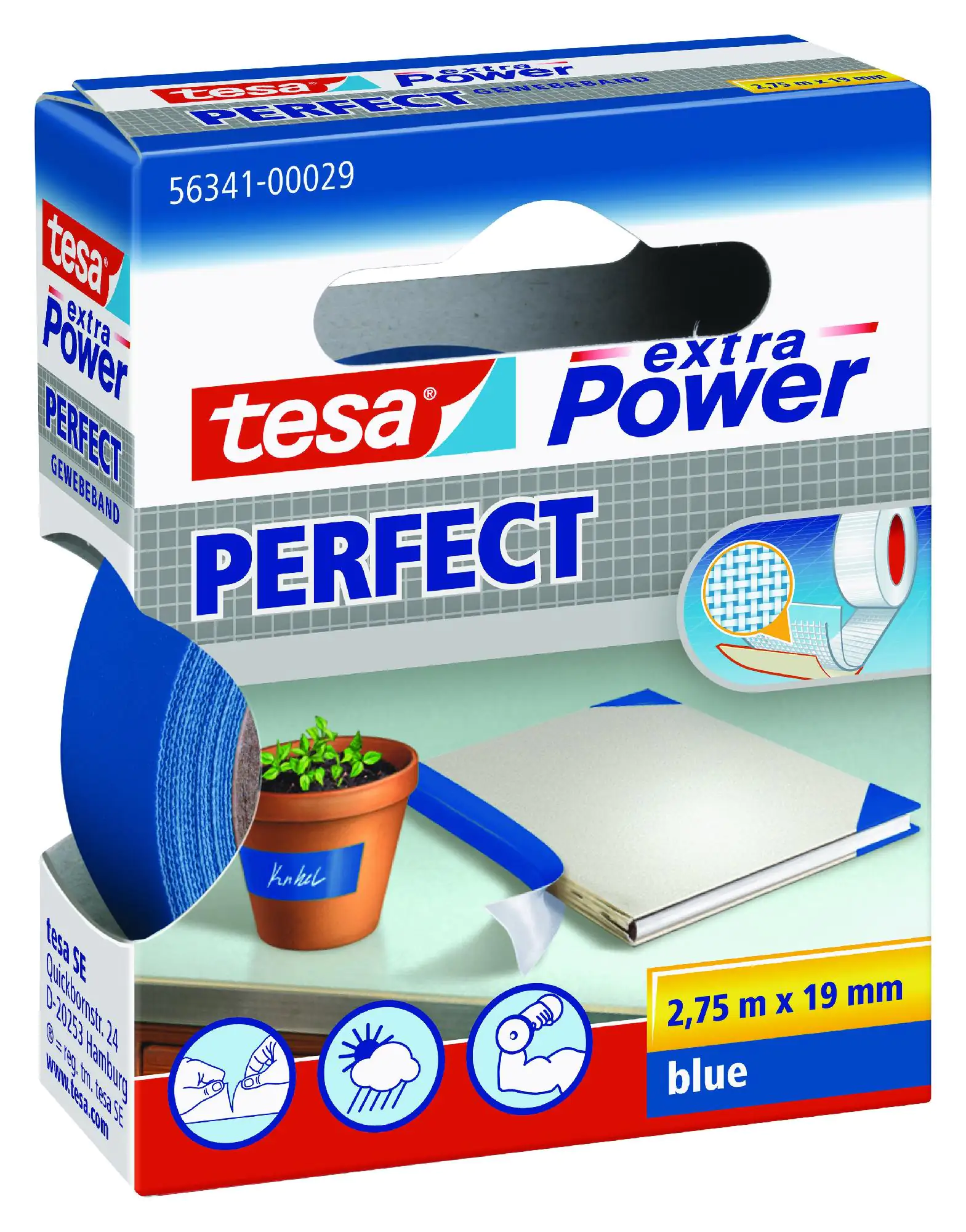 tesa extra Power Gewebeband Perfect 2,75 m x 19 mm, blau tesa extra Power Gewebeband Perfect 2,75 m x 19 mm, blau