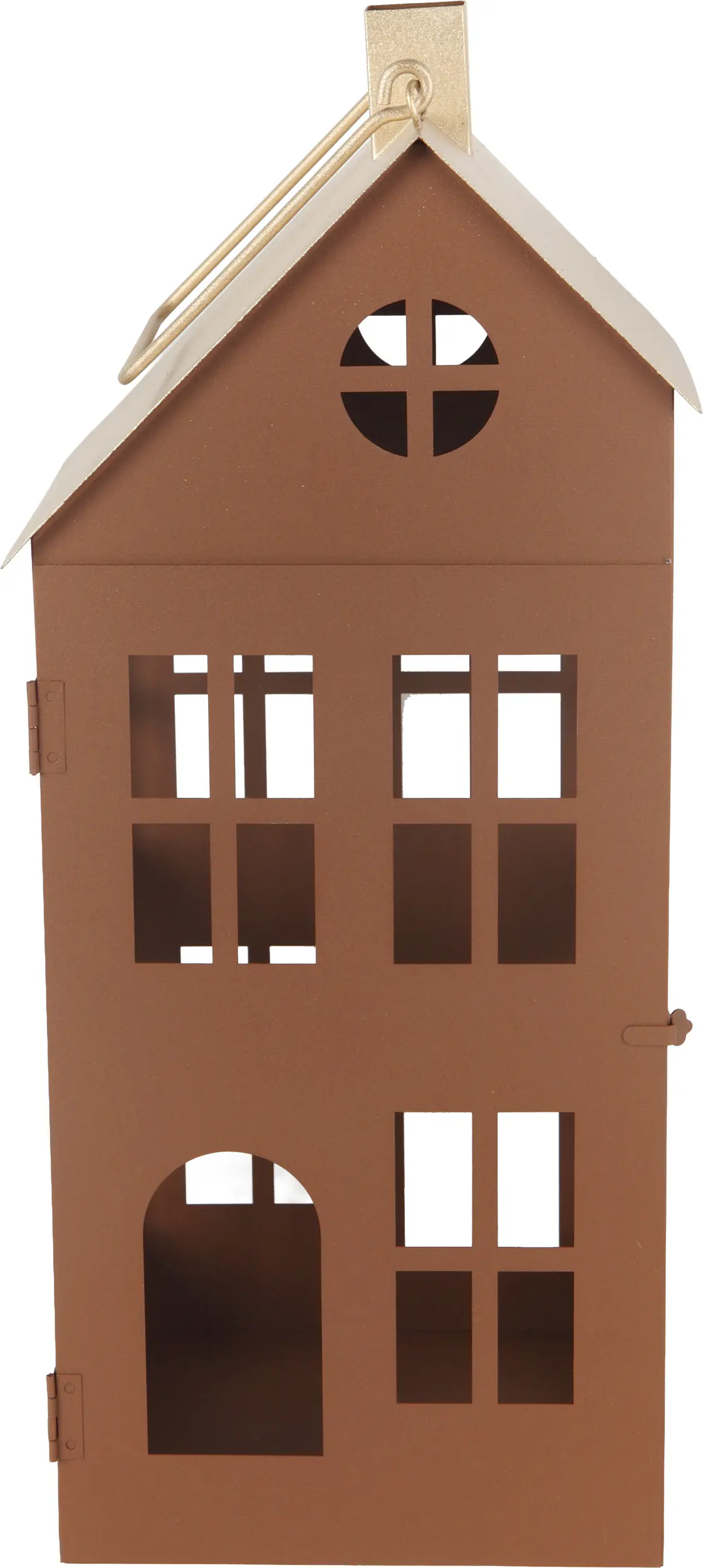TrendLine Deko Laterne Haus Metall 17,5 x 15,4 x 41 cm braun/gold