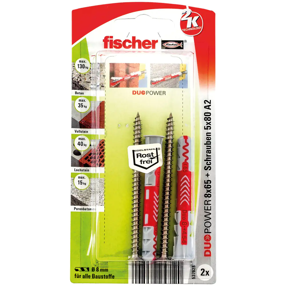 Fischer Dübel-Set Duopower 8.0 x 65 mm - 2 Stück Fischer Dübel-Set Duopower 8.0 x 65 mm - 2 Stück