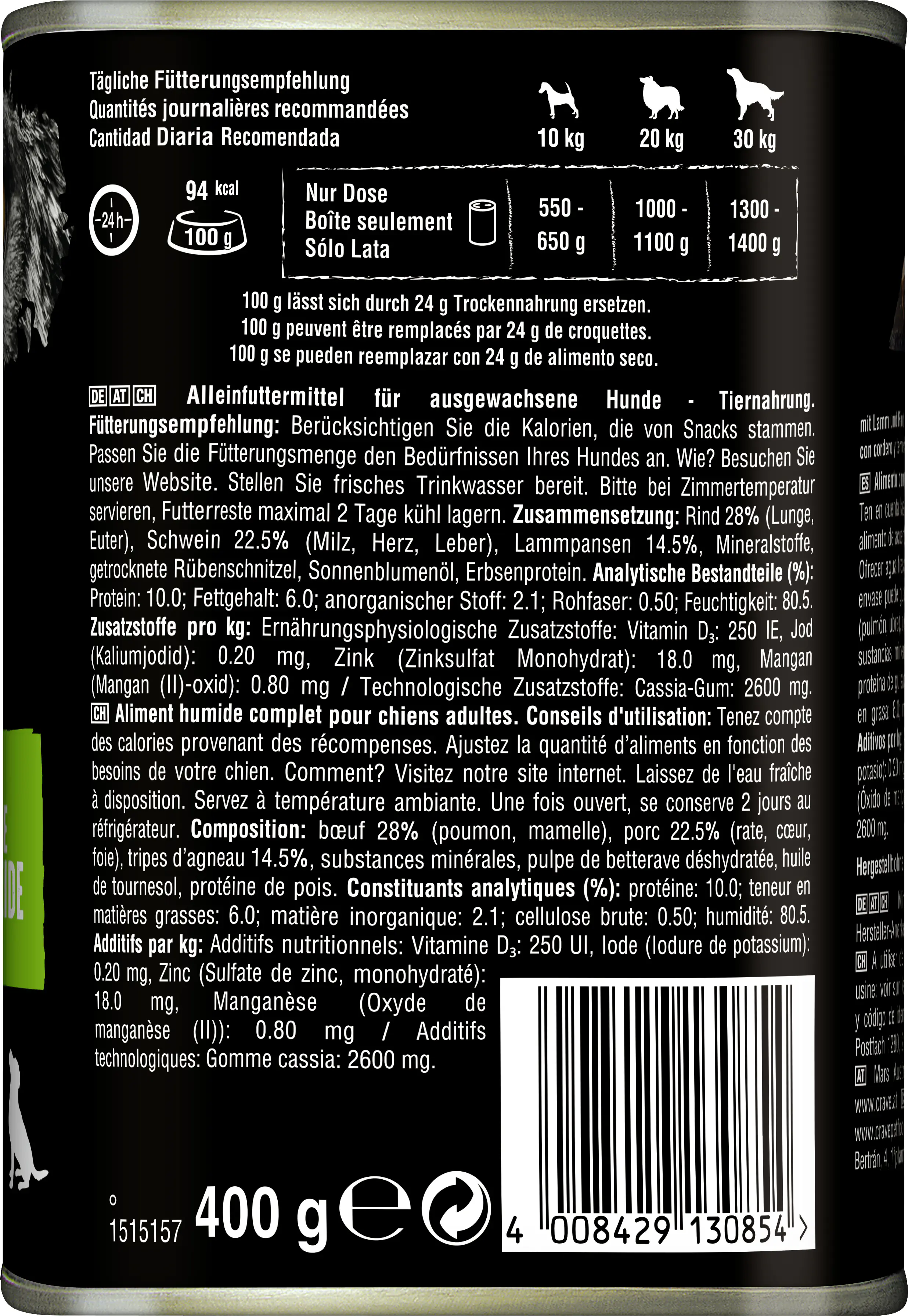 Crave Adult mit Lamm und Rind Hundefutter 400 g