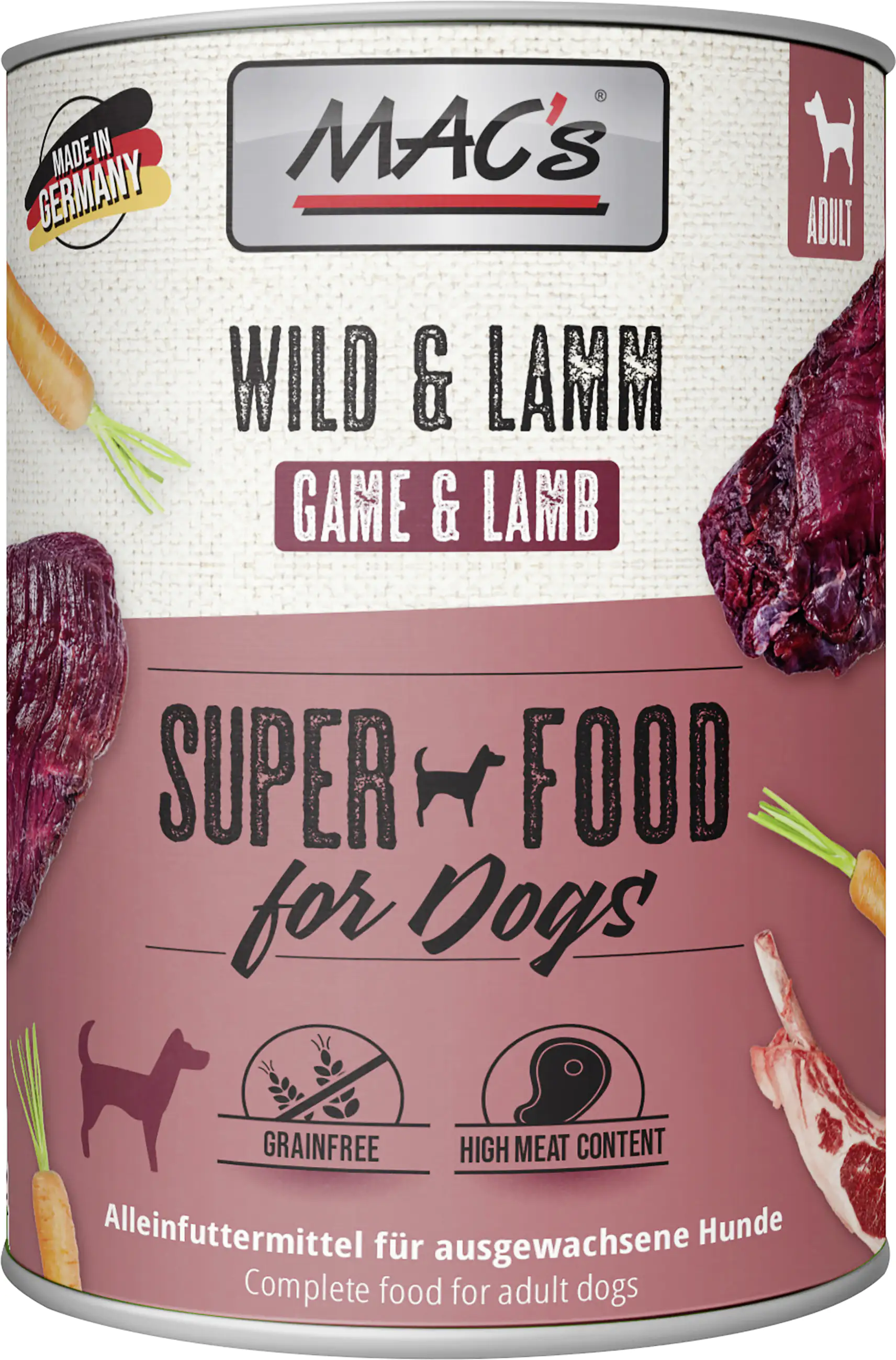 Macs Dog Hundenassfutter Adult getreidefrei 800 g Wild & Lamm