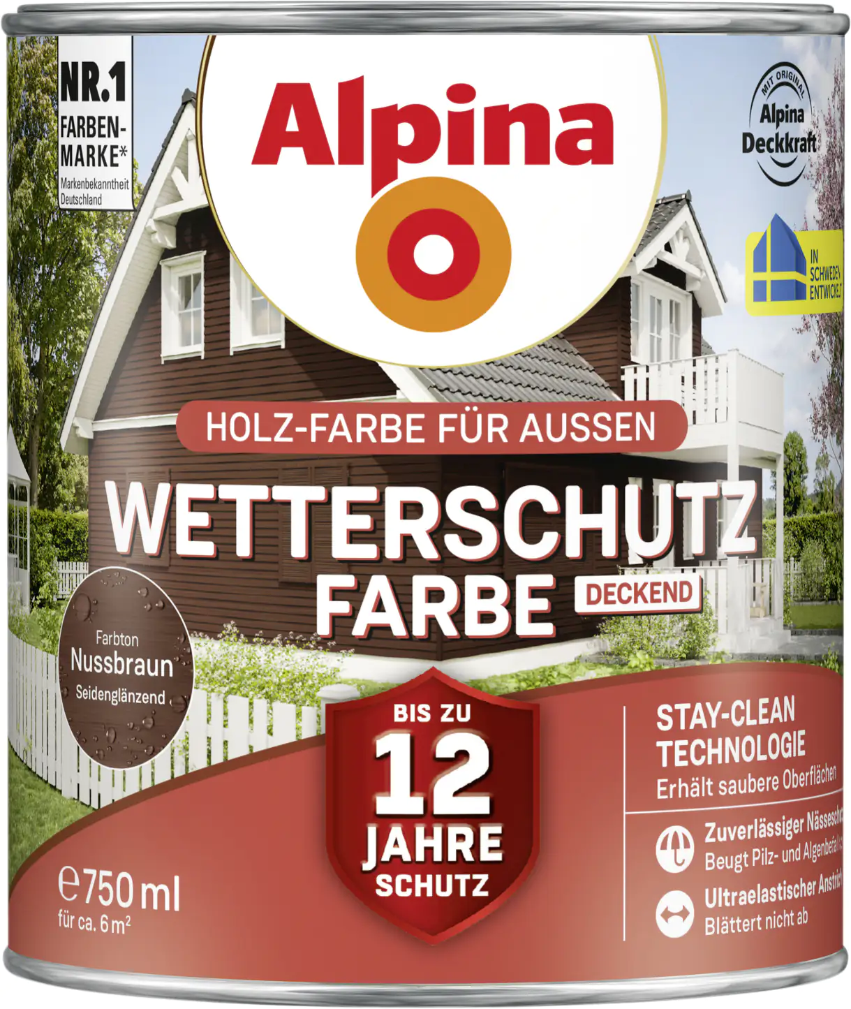Alpina Wetterschutzfarbe deckend 0,75 L nussbraun Alpina Wetterschutzfarbe deckend 0,75 L nussbraun