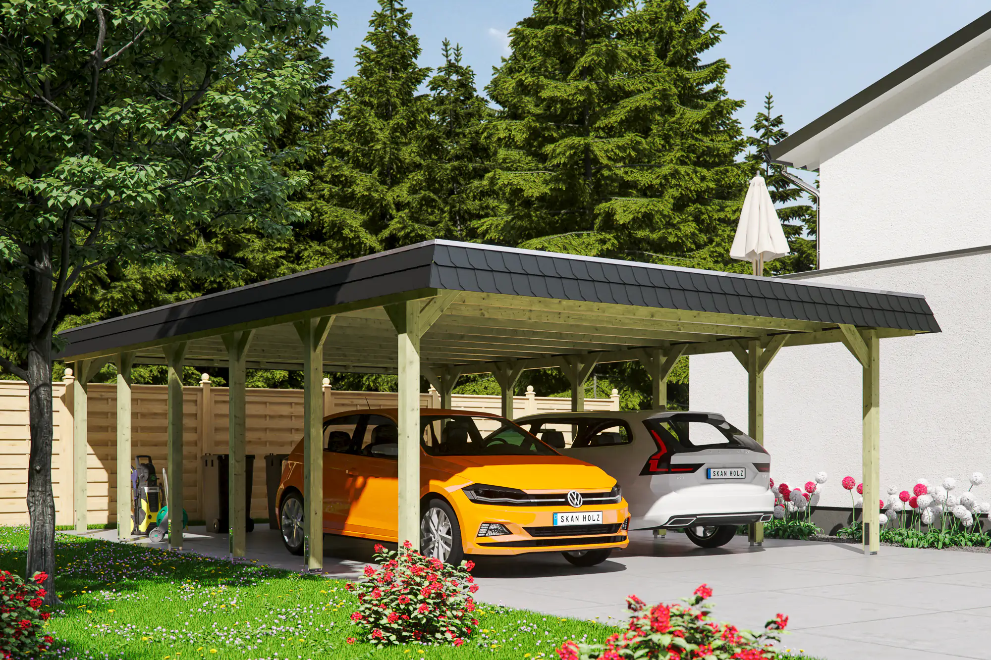 4018211034246 SKAN HOLZ Carport Spreewald 585 x 893 cm mit EPDM-Dach, schwarze Blende
