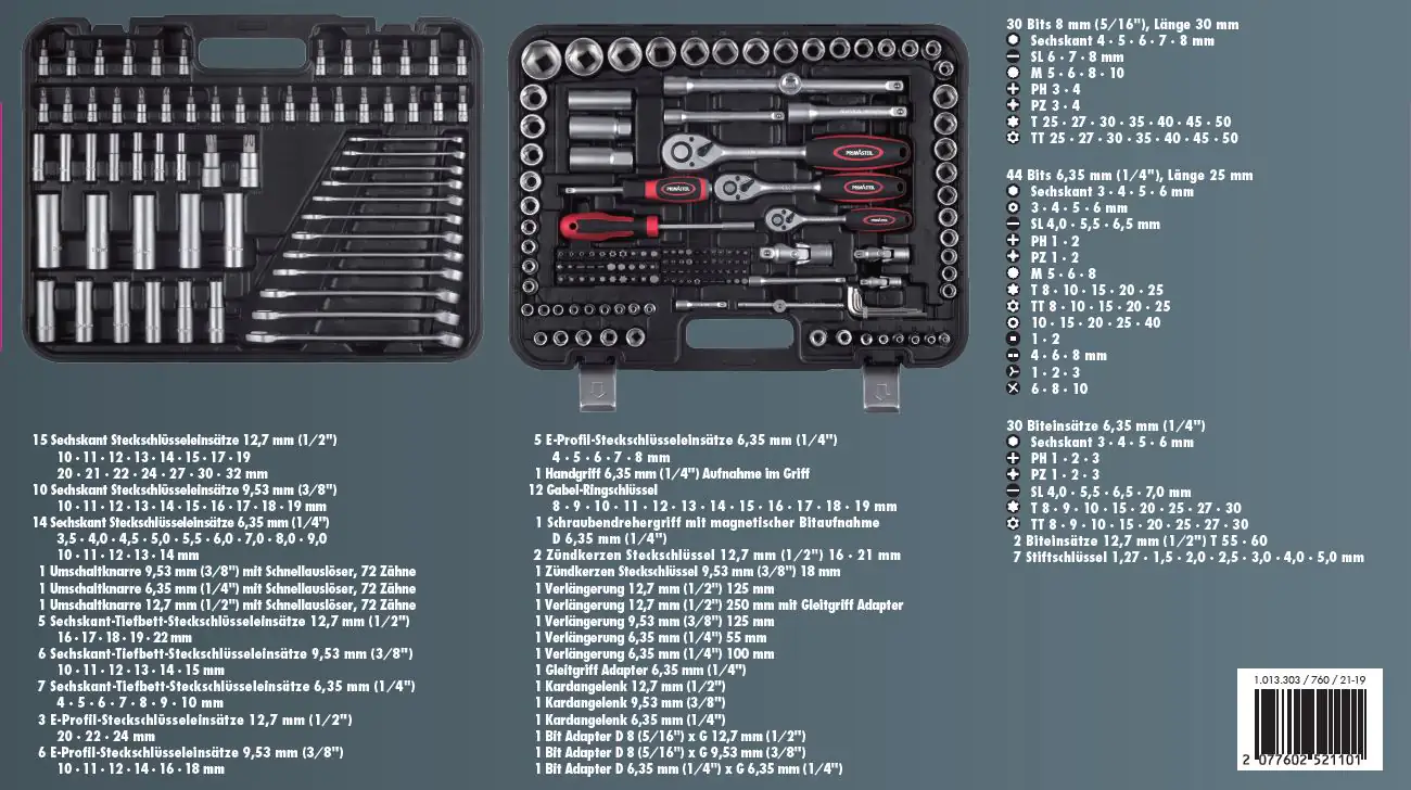 Primaster Steckschlüsselsatz ST216 216-teilig 1/4" 3/8" 1/2"