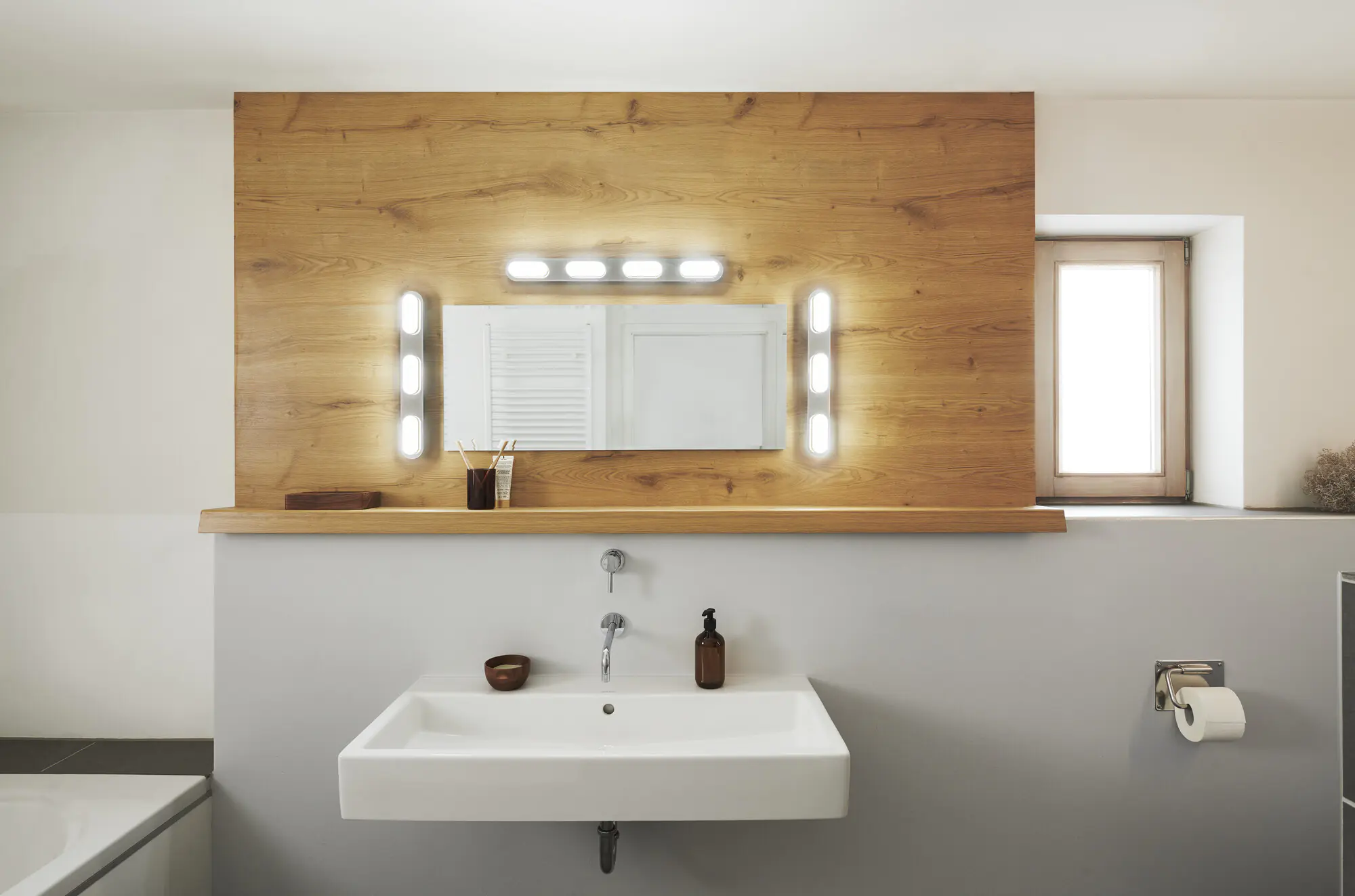 Ledvance Smart+ LED Badleuchte Orbis Duplo silber 57,5 x 6 cm 27 W dimmbar Ledvance Smart+ LED Badleuchte Orbis Duplo silber 57,5 x 6 cm 27 W dimmbar